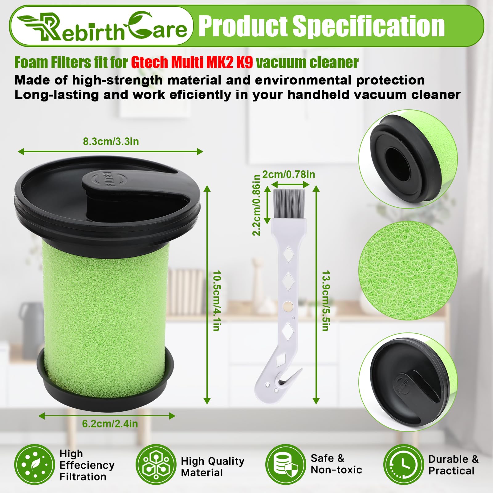 Filtri Di Ricambio Per Aspirapolvere Gtech Multi MK2 K9 E Power Floor K9 (2 Filtri Aria + 4 Cartucce Deodoranti) - 2