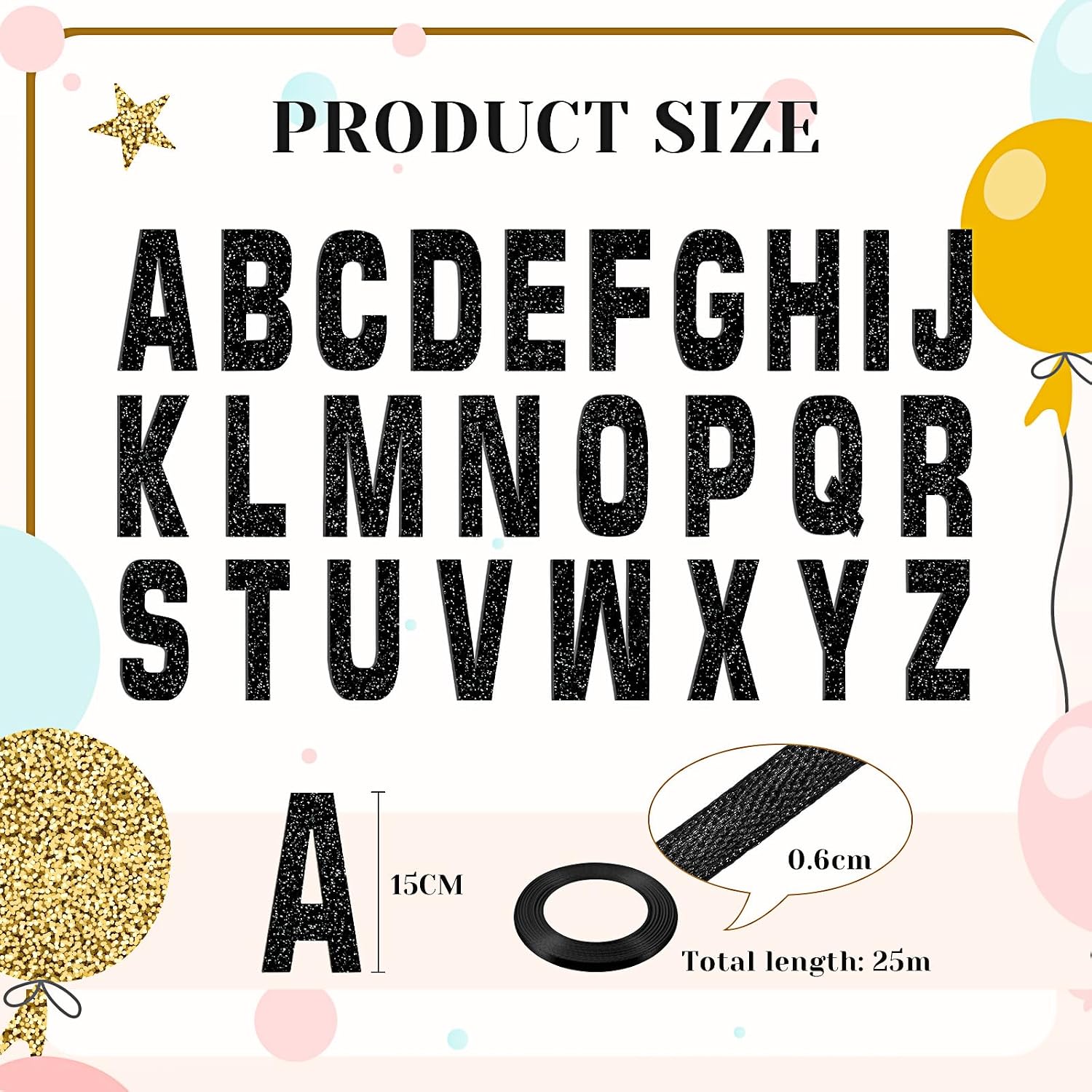 TaoBary 259 Pcs Large DIY Glitter Letter Custom Banner,Gold Glitter Black image 3