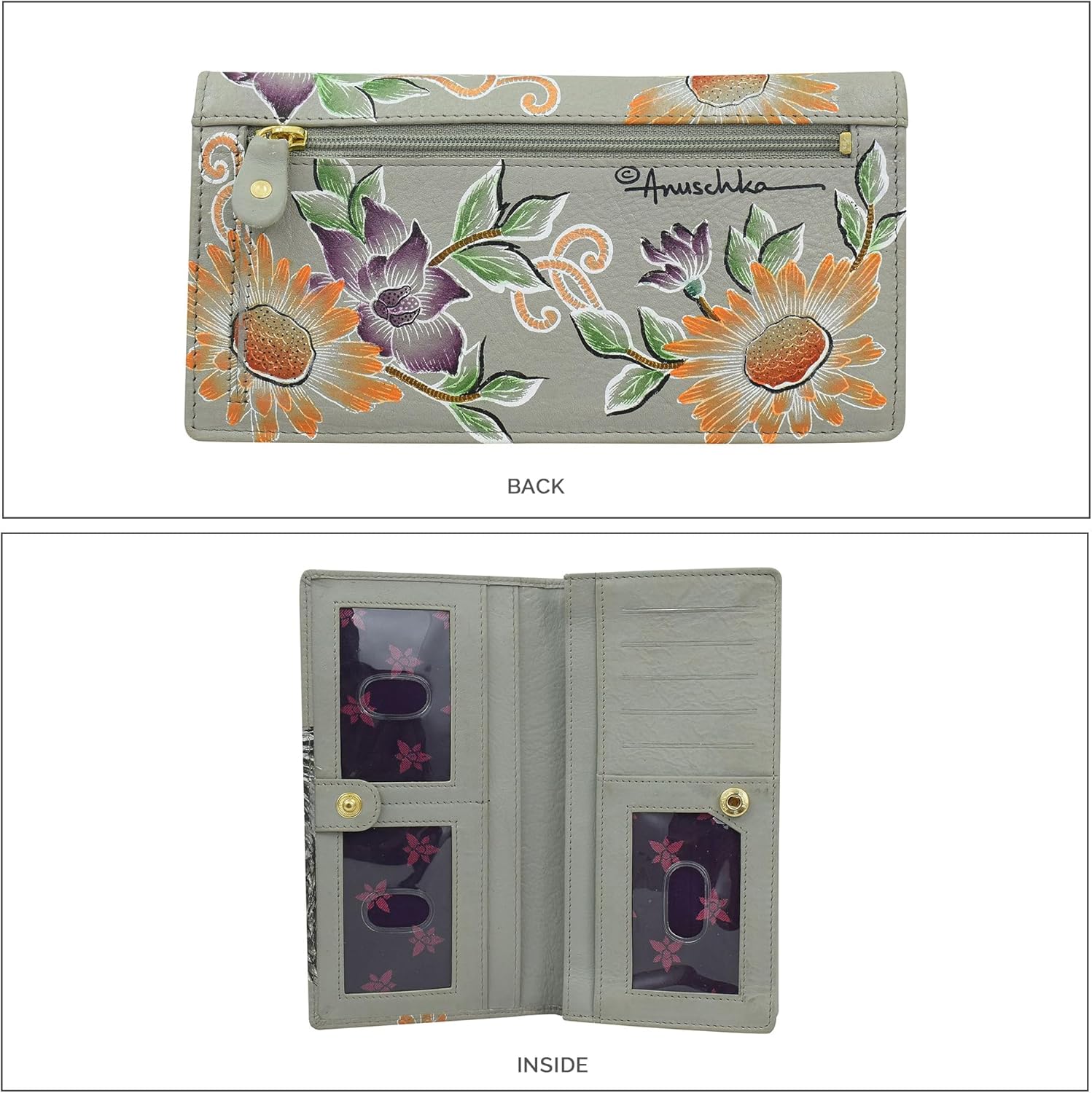 Anuschka Women's Original Hand-Painted Genuine Leather RFID Blocking Clutch Wallet - Image 4