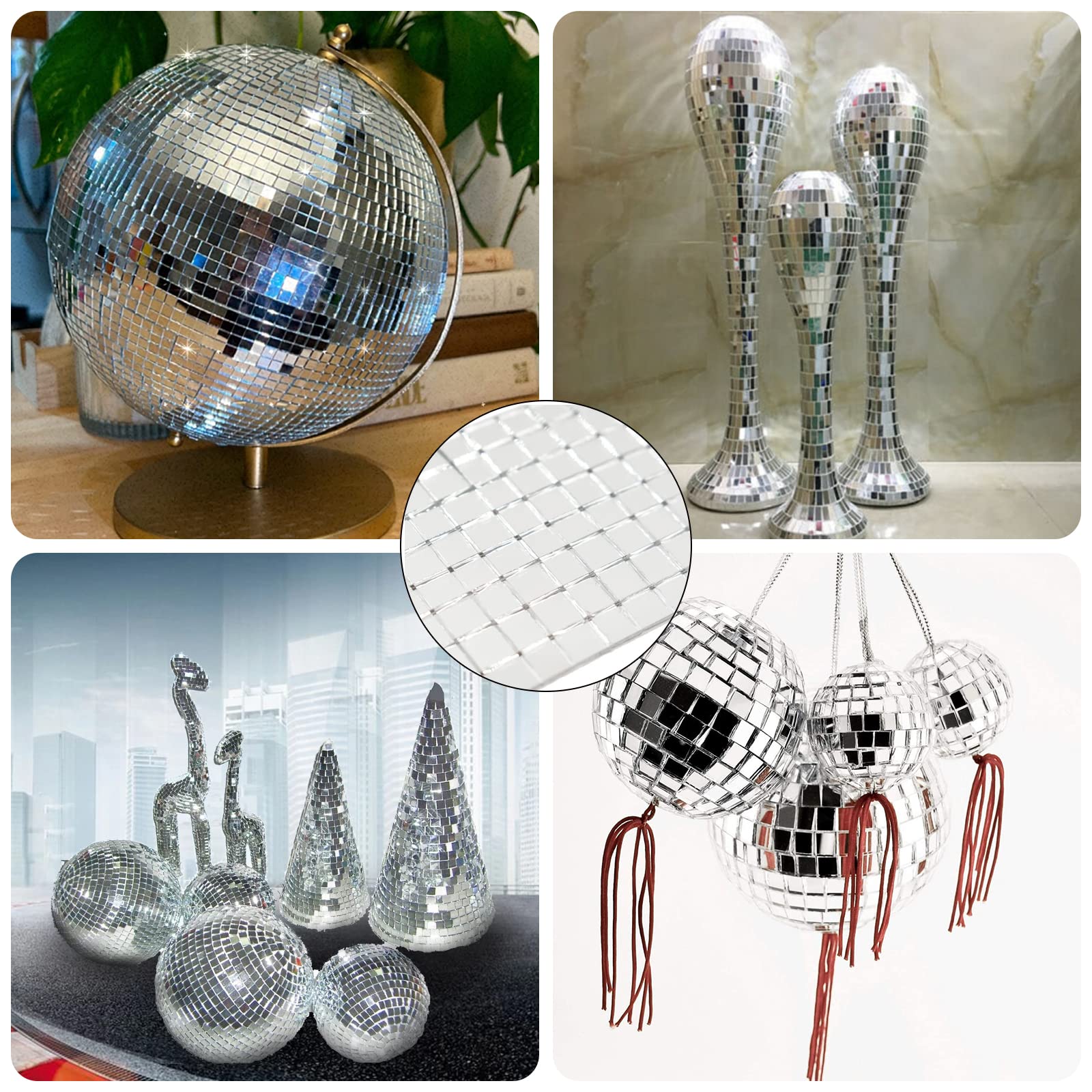 10800 Stück Selbstklebende Spiegel Mosaik Fliesen Glas Spiegel Wandaufkleber Quadrat Glas Mosaik Aufkleber Mini Spiegel Aufkleber für DIY Disco Party DIY Dekor (5 * 5mm, Silber)