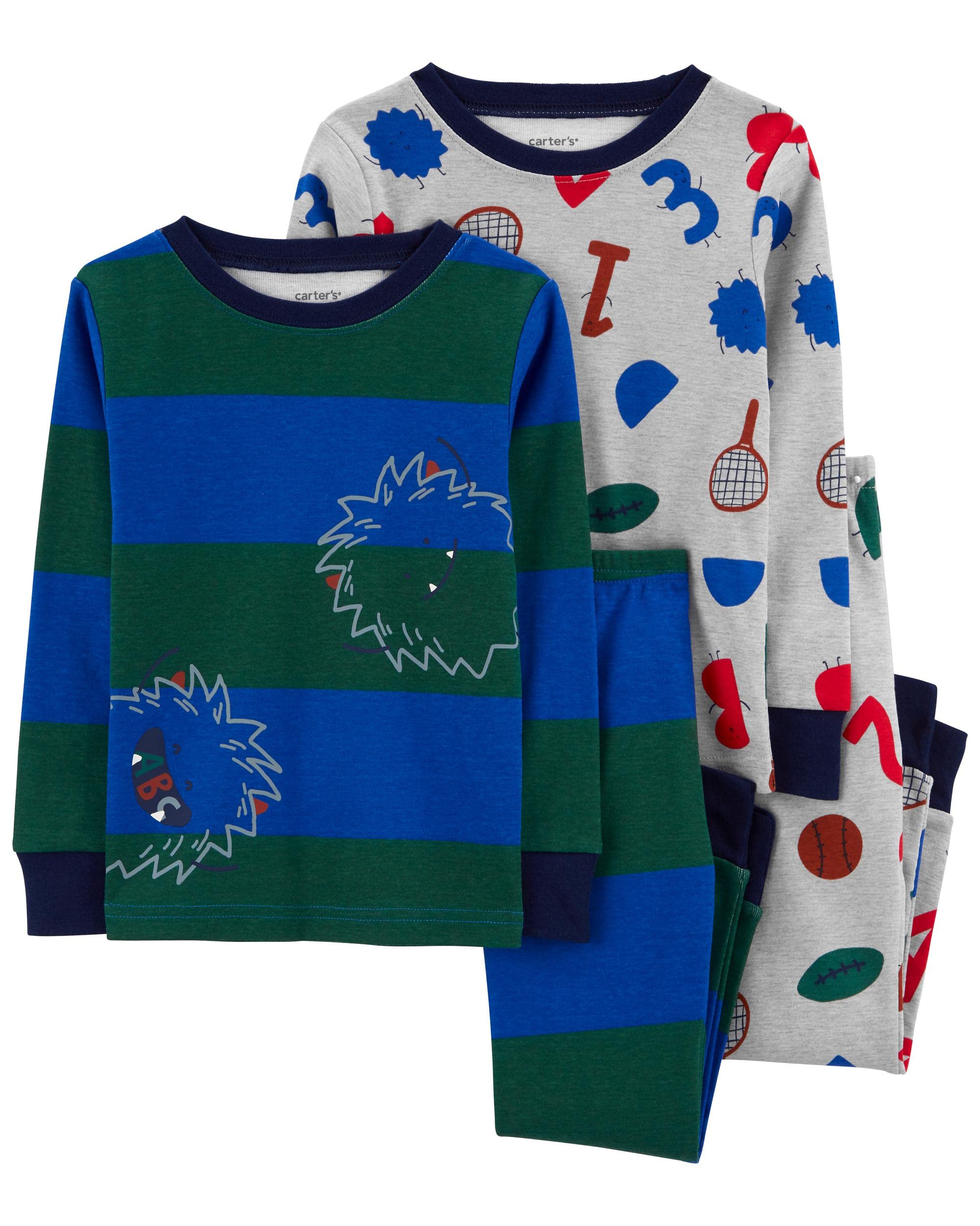 Carter's 4-Piece Toddler and baby Boy's Snug fit Cotton Pajamas (Alphabet/Monster, 4T)