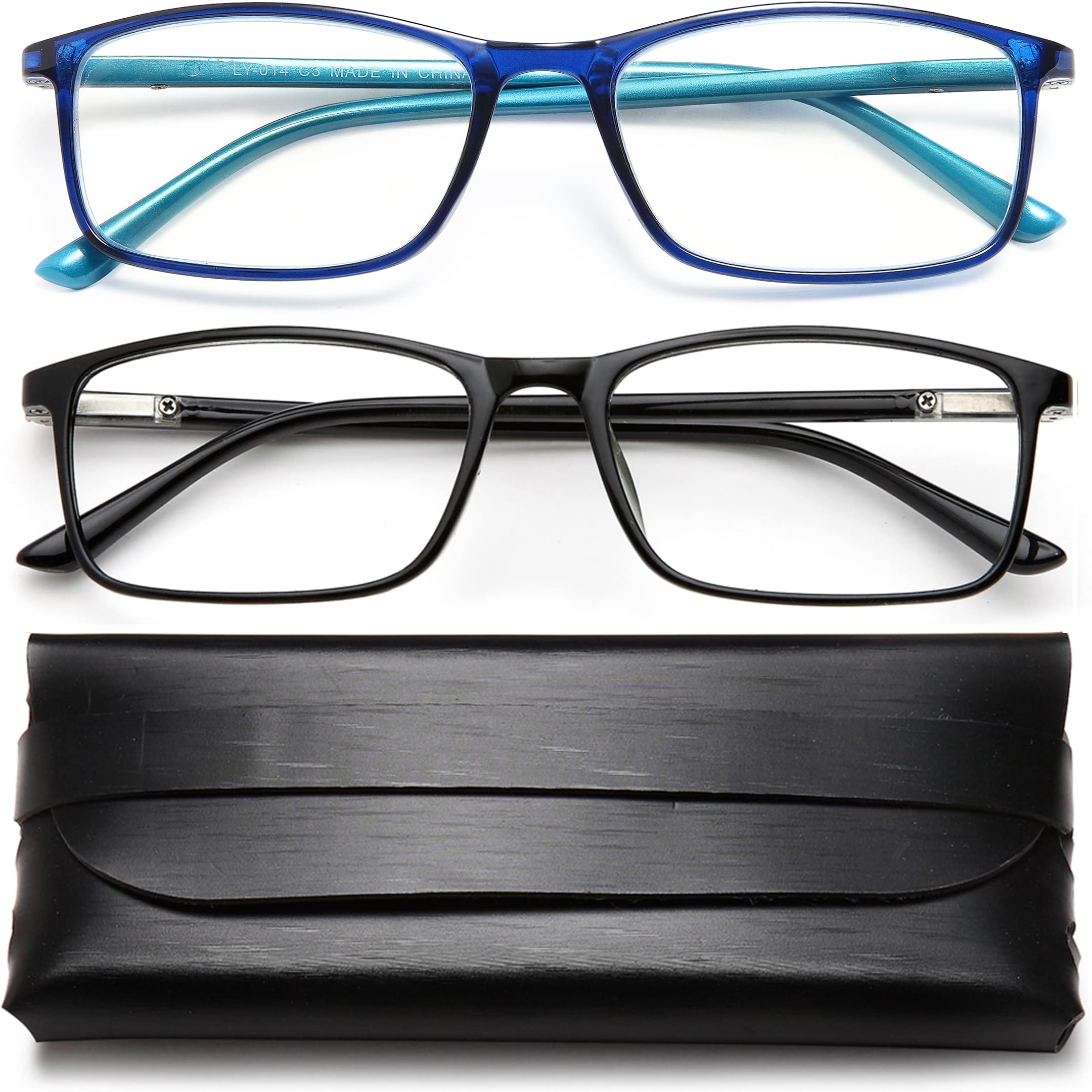 Reading Blue Light Blocking Glasses - 2 Pack Computer Readers Men Women Spring Hinge Black/Blue 1.5