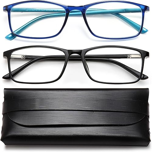 YTDBNS Lentes de lectura con bloqueo de luz azul, paquete de 2 unidades, para lectura de computadora, hombres y mujeres, bisagra de resorte,