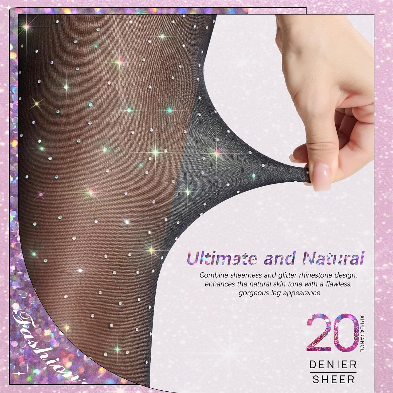 MANZI Rhinestone Sheer Tights Sparkle Shimmer Pantyhose - Image 3
