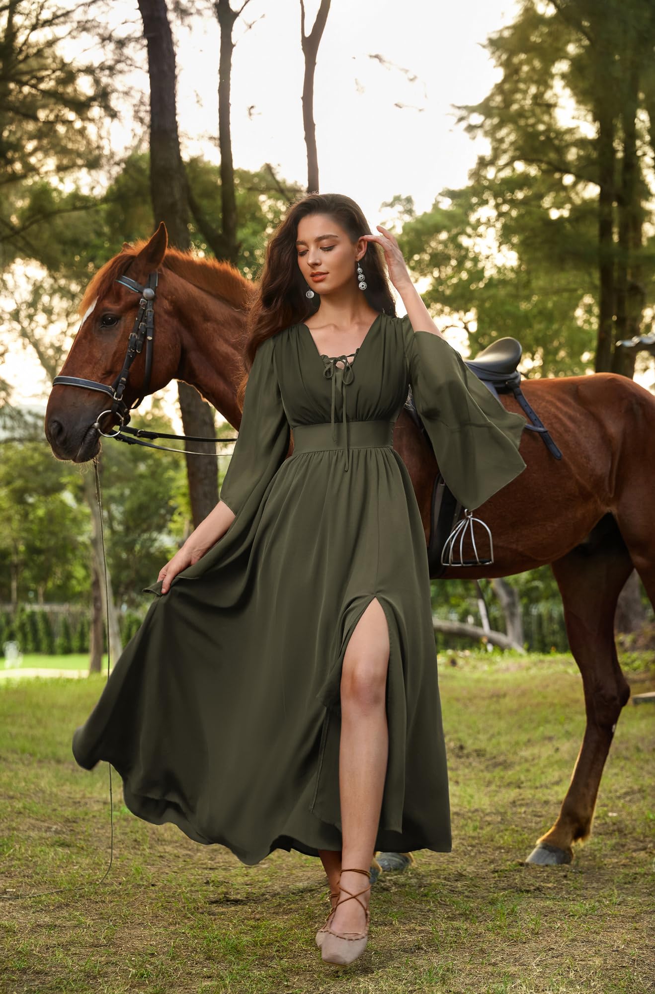SCARLET DARKNESS Abito da donna Rinascimentale manica 3/4 vita alta fessura anteriore medievale maxi abiti