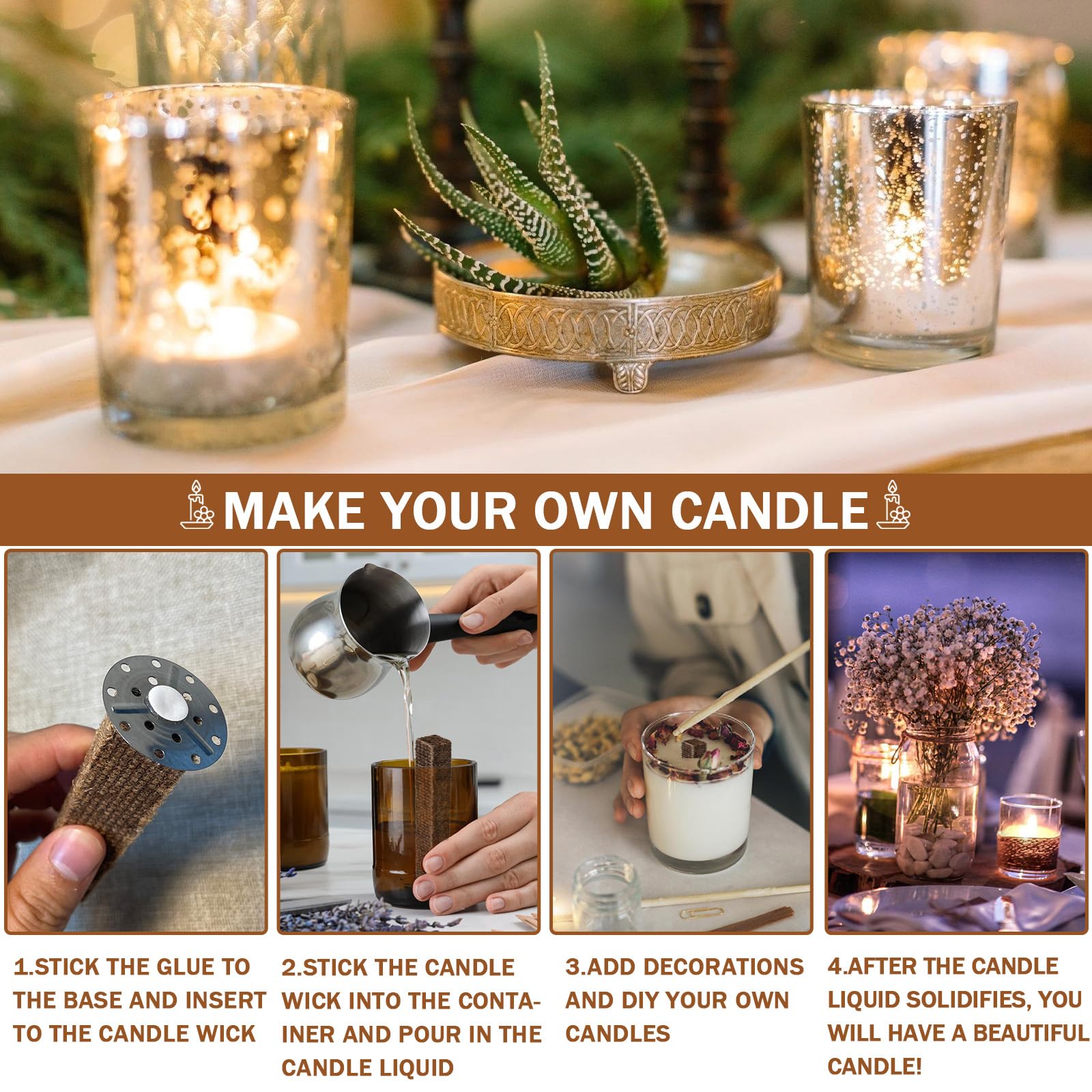 Stoppino permanente per mangiasera, 8 stoppini per candele, spessi per interni ed esterni, in legno, stoppino per candelabri, stoppino permanente per residui di candele, stoppino di ricambio 2 x 2 x