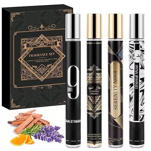 OFUN Paquete de 4 colonias para hombre, 4 x 1.2 fl oz para hombre, Eau De Perfume, juegos de muestras de colonia, perfumes de tamaño de viaje,