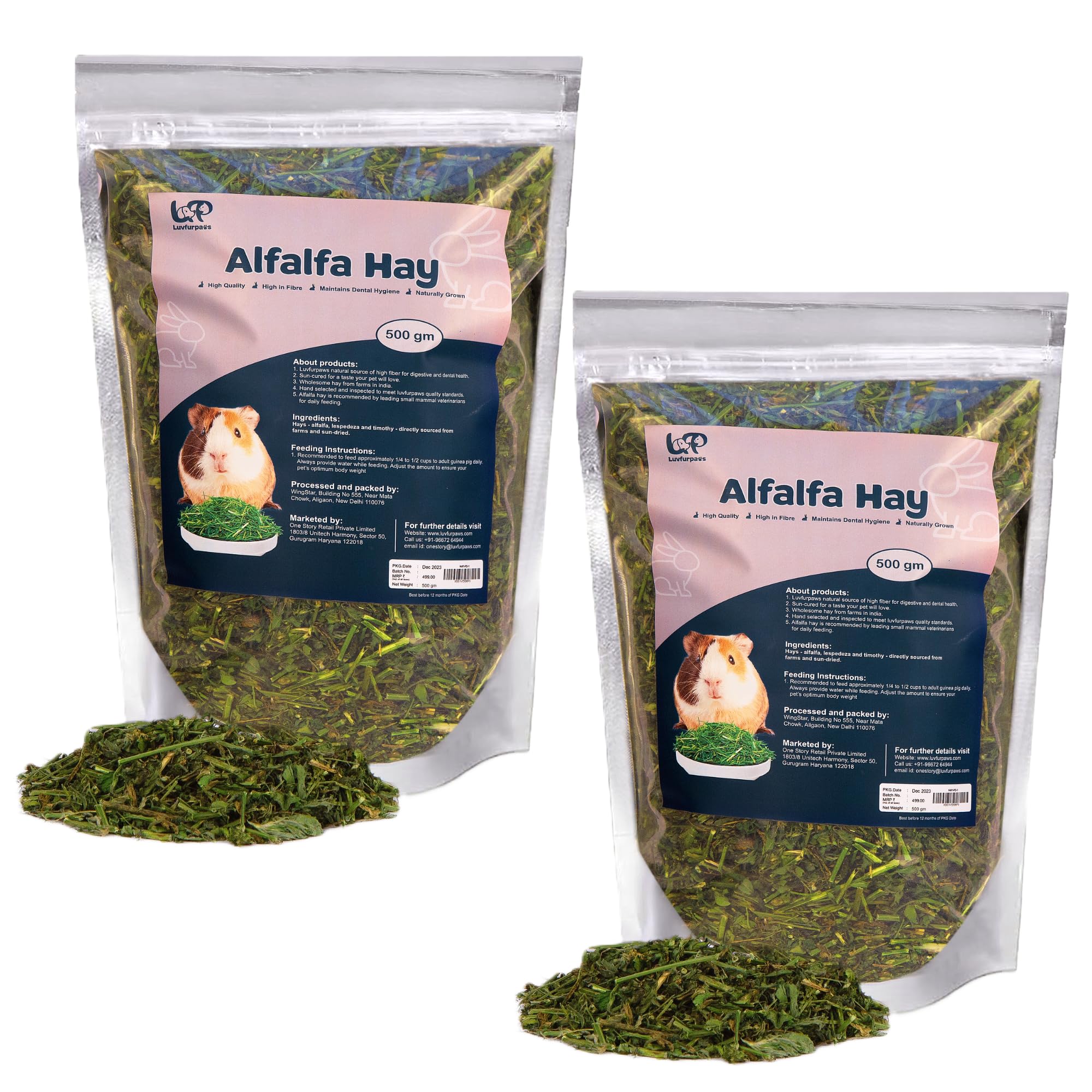 Luvfurpaws Natural Alfalfa Hay for Rabbits, Guinea Pigs, Hamsters & Small Pets | Pack of 2 | Nutritious Food for All Life Stages | Variety Flavors | 500g Each (B0CLH2LDKJ) Amazon Price History, Amazon Price Tracker