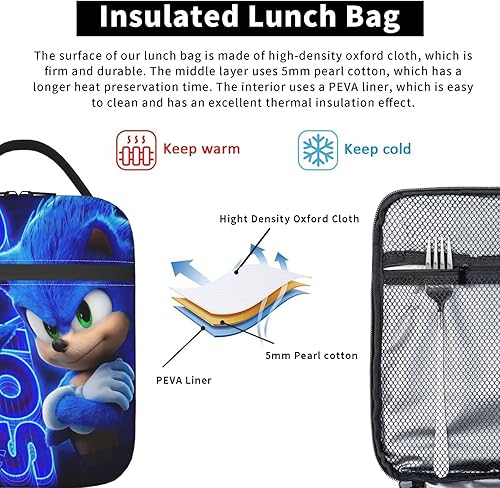 Miniatura 6 de Kereri Bolsa de almuerzo con múltiples bolsillos de anime, loncheras fáciles de limpiar para hombres y mujeres, tienen bolsa lateral para botella de