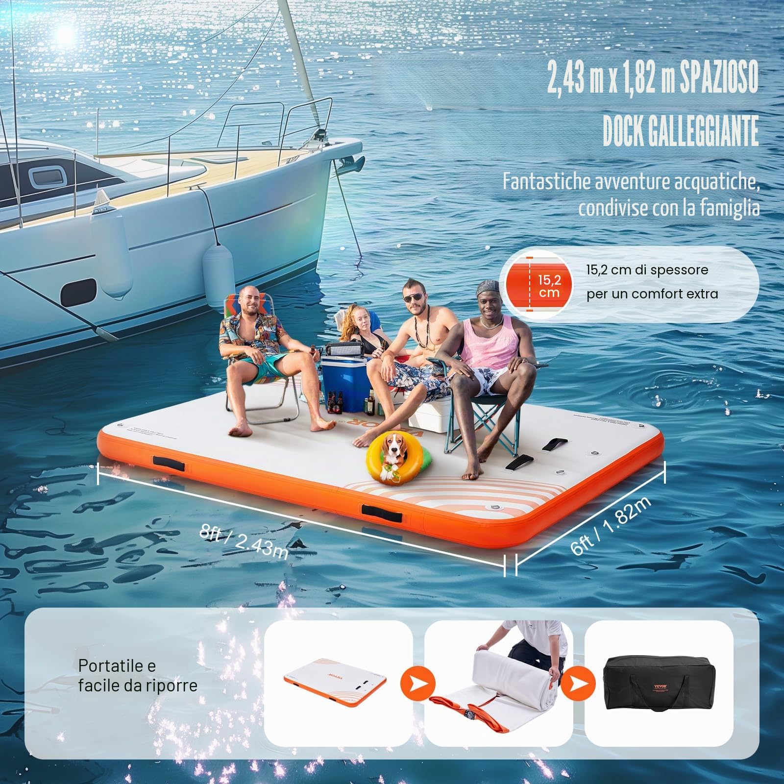 VEVOR Pontile gonfiabile galleggiante, piattaforma gonfiabile da 2,8 x 1,8 m, antiscivolo, con scala staccabile e borsa per il trasporto, piattaforma galleggiante per oceano, piscina, spiaggia