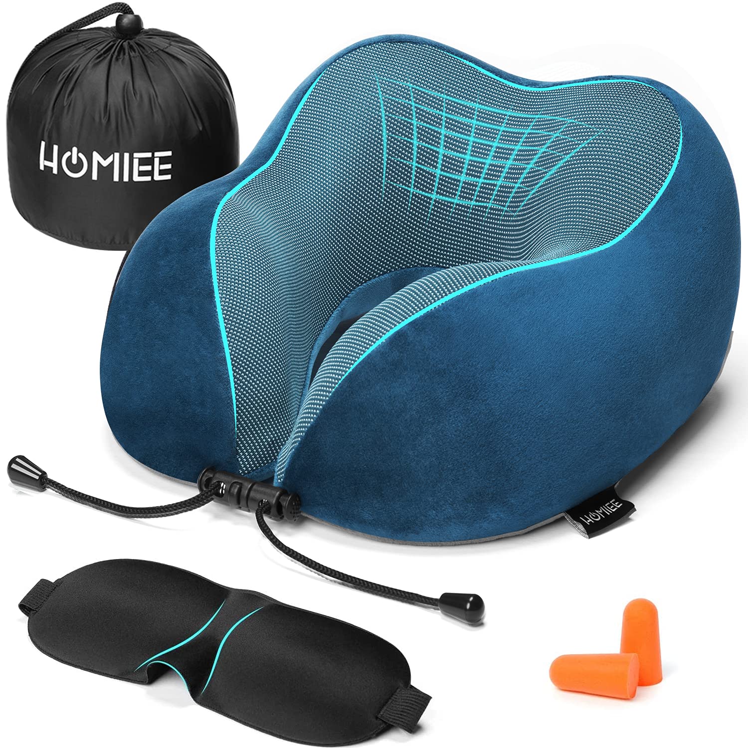 HOMIEE Travel Pillow, Memory Foam Neck Pillow, 360Ã‚° Head & Neck