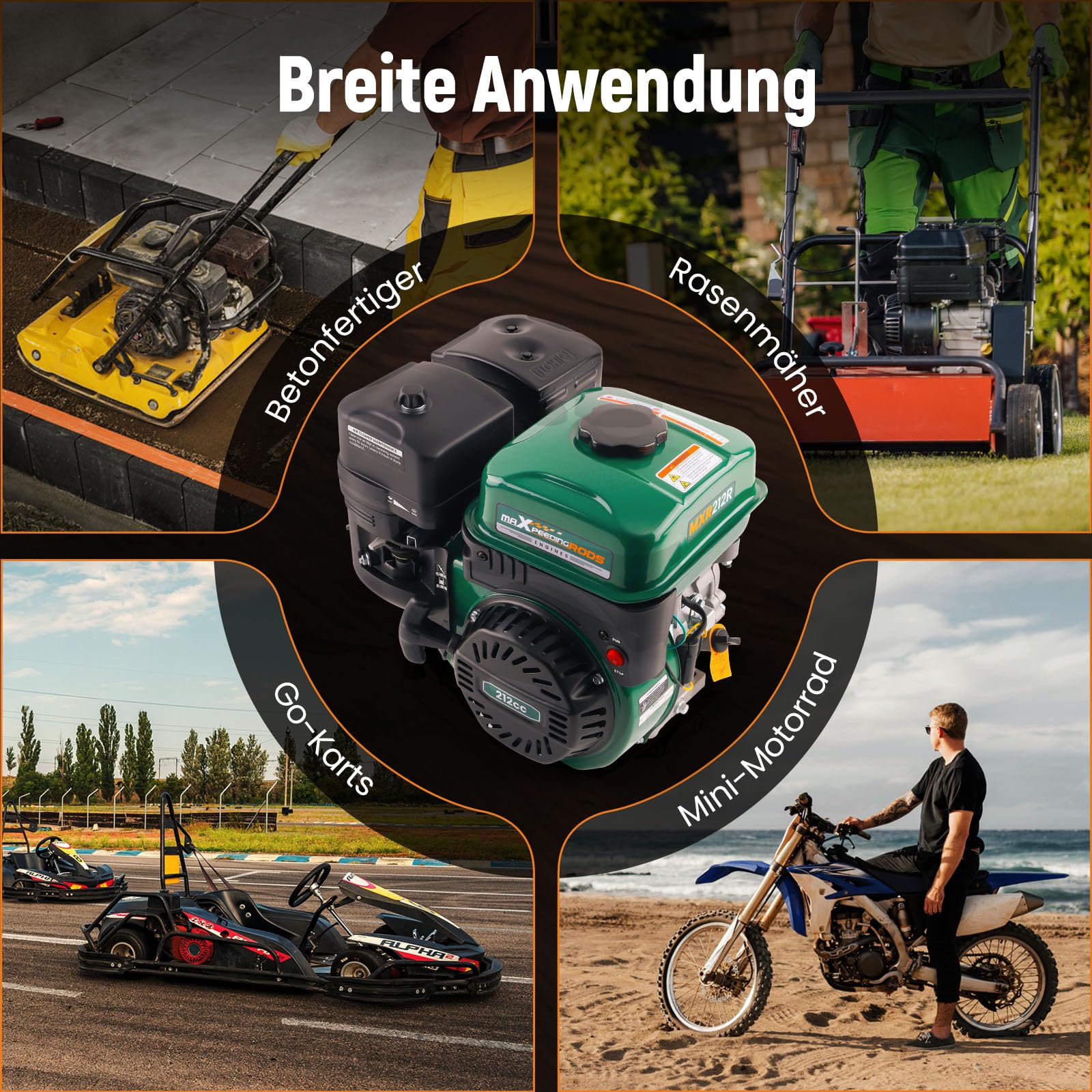 maXpeedingrods 7 PS Benzinmotor OHV-Motor, Standmotor Kartmotor, Benzin Motor mit 19 mm Ø Welle, 4-Takt, 1 Zylinder Benzin Motor, 212cc Hubraum,Recoil, luftgekühlt