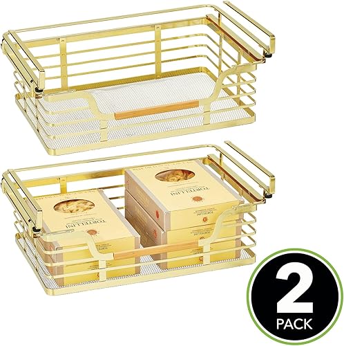Miniatura 2 de mDesign Cestas de almacenamiento anchas de alambre de metal para despensa de cocina, armario, estante colgante extraíble, estante deslizante para