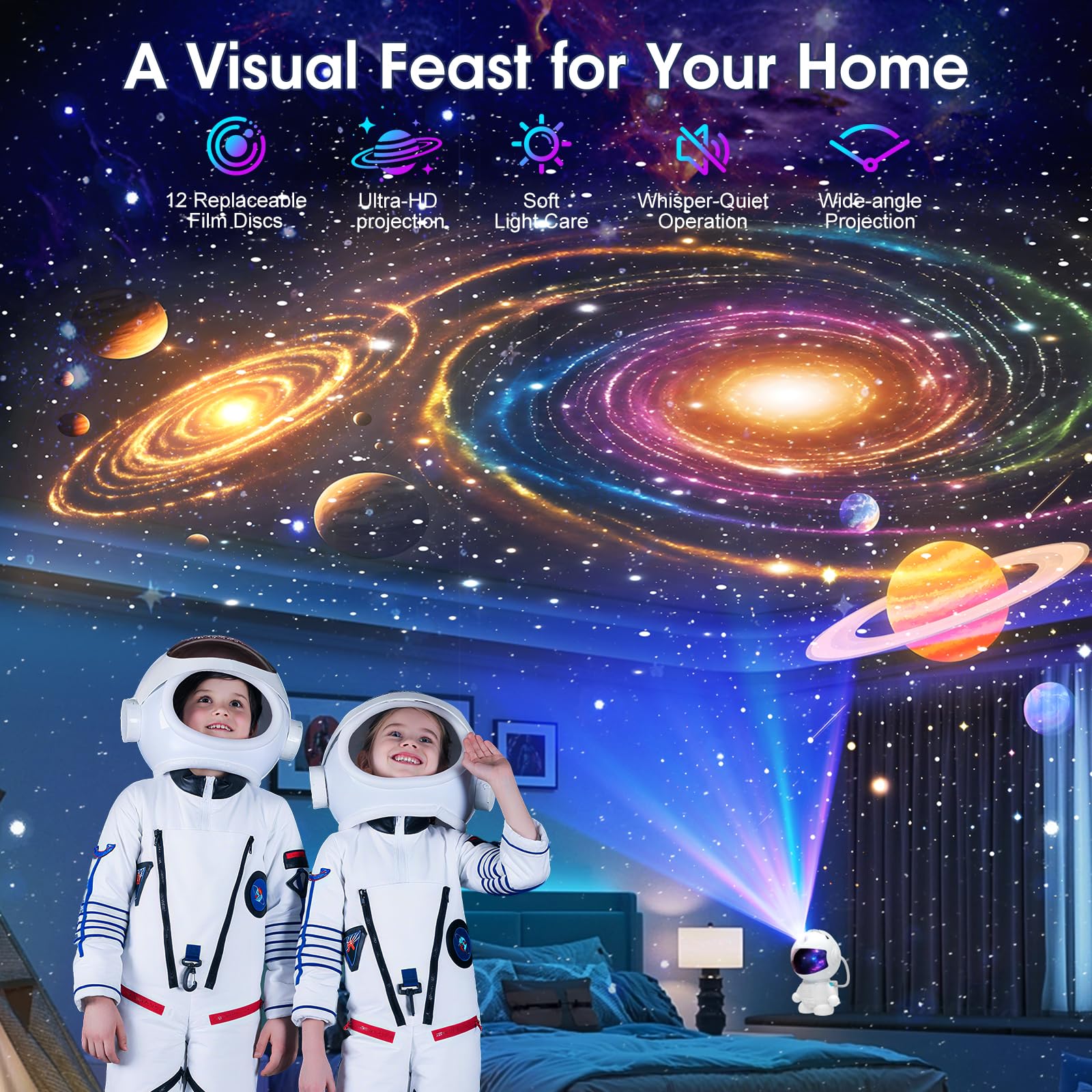 Planetarium Projector Star Projector Galaxy Projector-7 In 1 Constellation Projector,360° Adjustable With Planets Nebulae Moon, Ceiling Projector For Kids Room Decor, Night Light Ambiance-QBrand