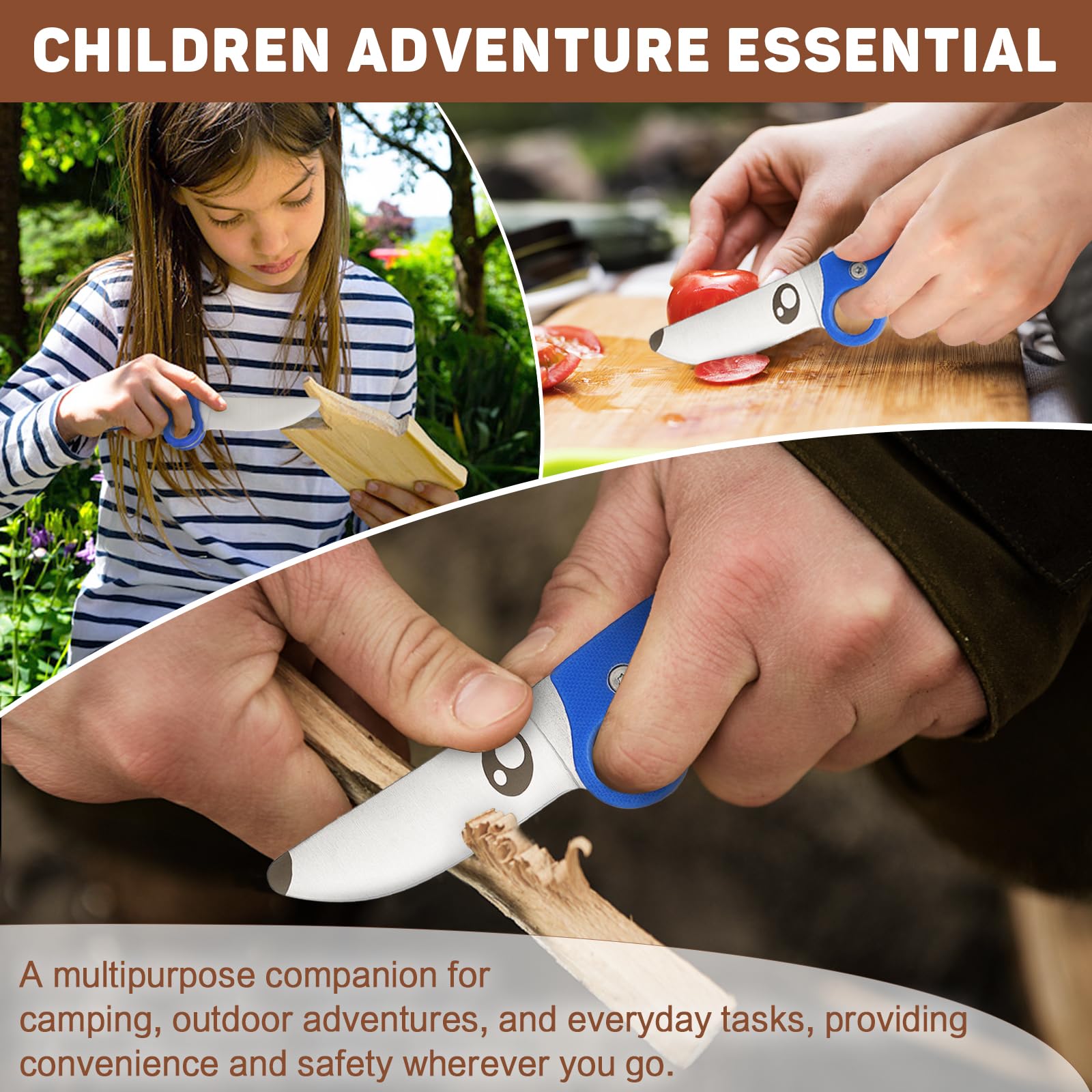 Kids Boy Scout Knife with Educational Ring & Sheath & Rounded Tip - Whittling Knife Rosewood Handle for Boys/Girls Сamping Cutting — Amazon image 6