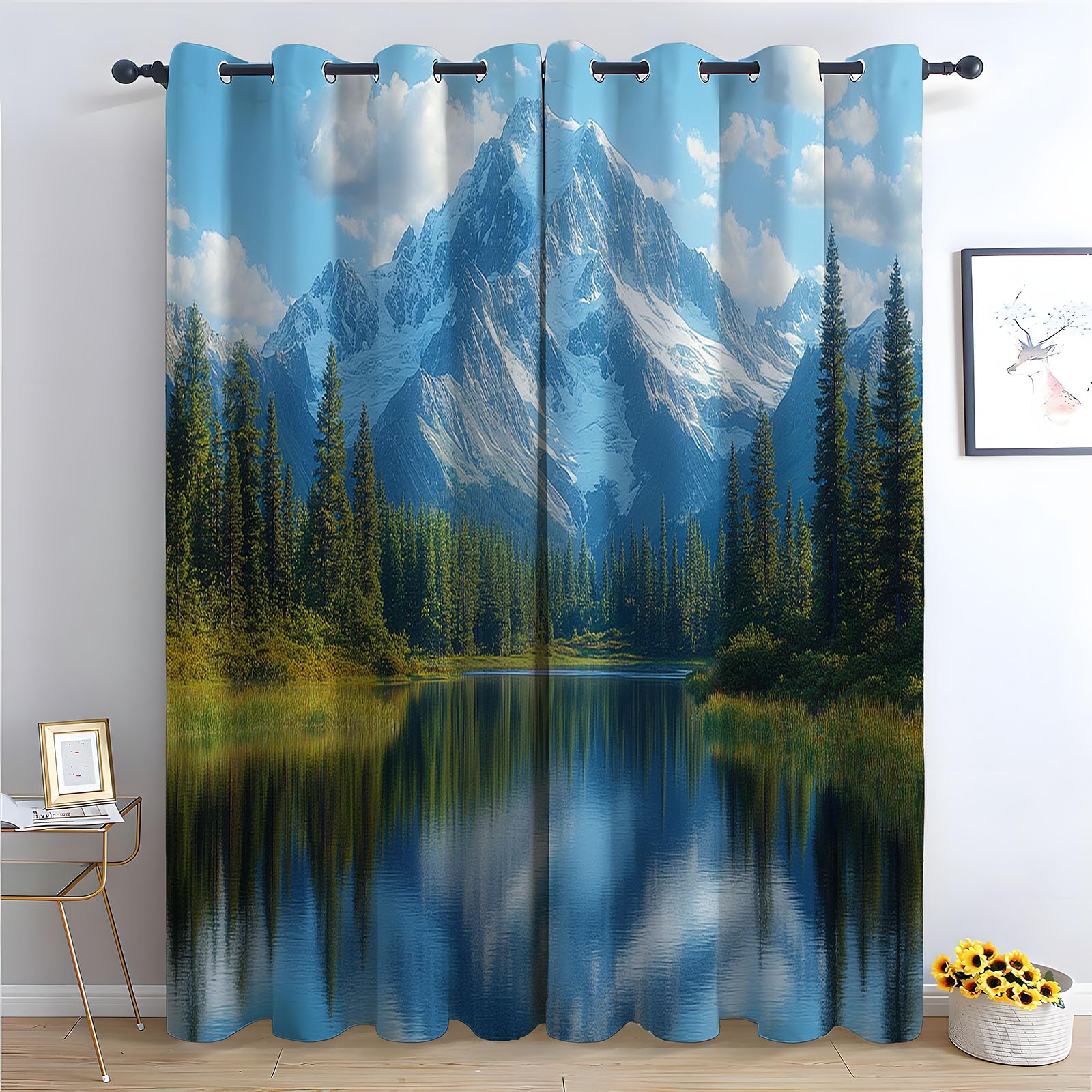 Rideaux montagne forêt lac drapé thermique isolant chambre double panneau
