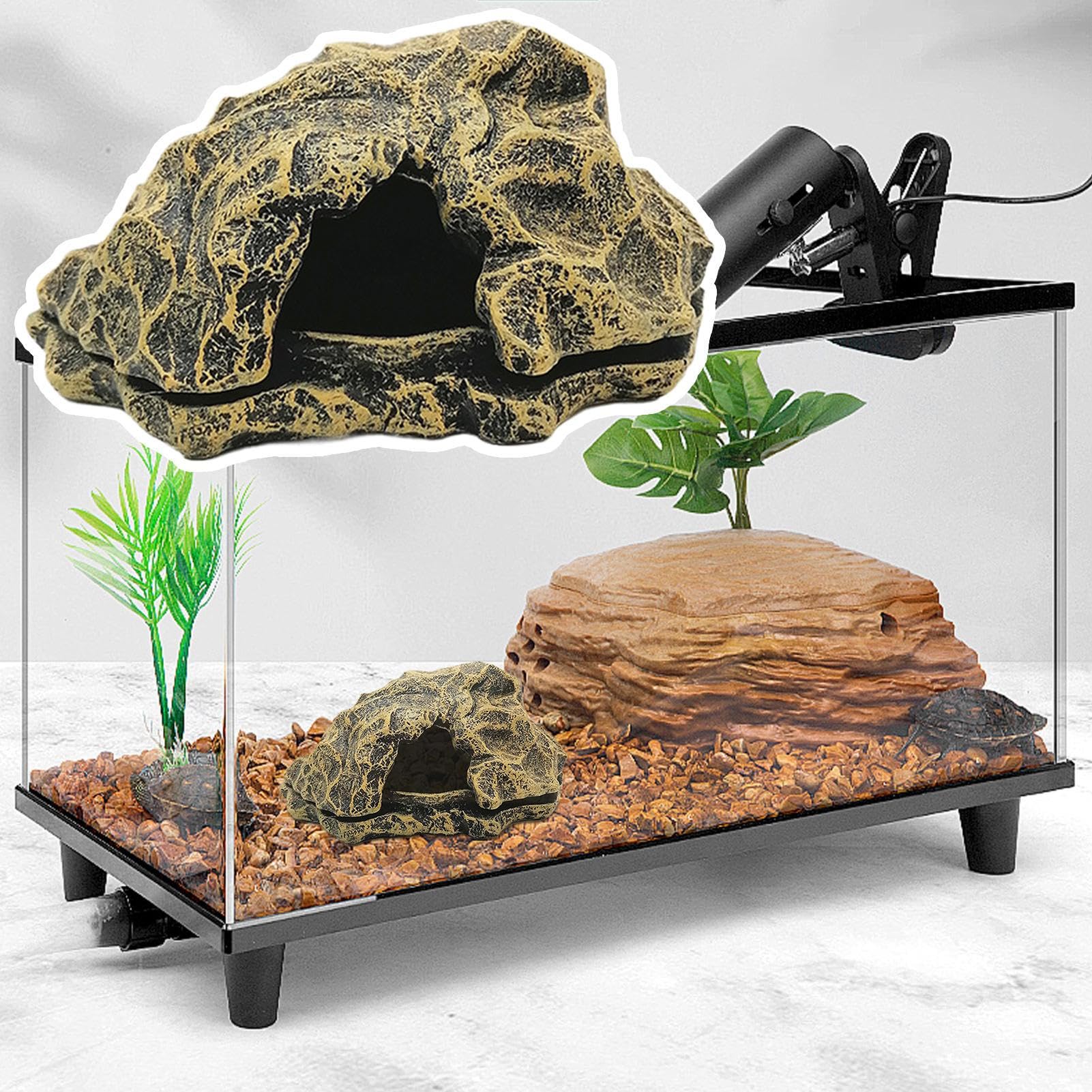 Tana Per Rettili - Roccia Finta in Resina Caverna per Drago Barbuto per Terrario,Piccola Zona Termica Decorativa Roccia Simulata Vasca per Pesci Decorazione Acquario per Granchi Gamberetti e