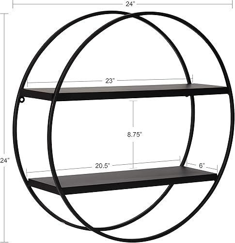 Miniatura 3 de Kate and Laurel Sequoia - Estante de pared redondo flotante moderno 240in de diámetro color negro sofisticado estantes decorativos para pared