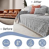 Vista 259 de VClife funda boho de sofá de felpilla para sofá seccional, funda antideslizante para sofá de 2 plazas, protector para mascotas con borlas, funda