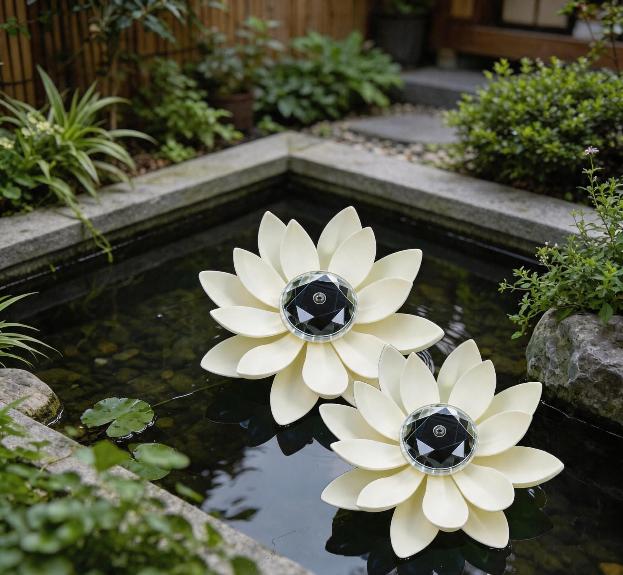 Upgraded Solar Floating LED Lotus Lights, Waterproof Color Changing Water Lily Pool Lamps, Auto On/Off Floating Pond Lights for Garden Patio Fountain Outdoor Water Decor (White / 2PC / 2 Lotus Leaf)