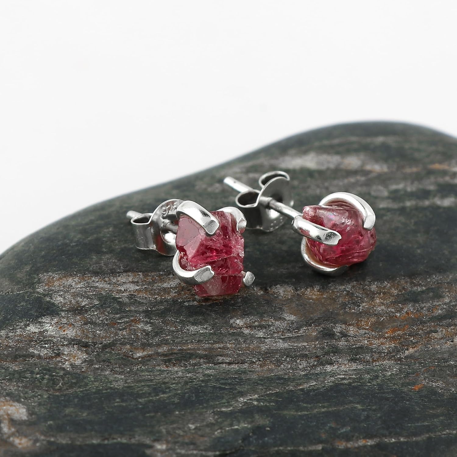 CRYSTALIS Raw Pink Tourmaline Stud Earrings for Women, Natural Rough Gemstone, Chakra Healing Crystal, Wardrobe Essential, 925 Sterling Silver - Image 6