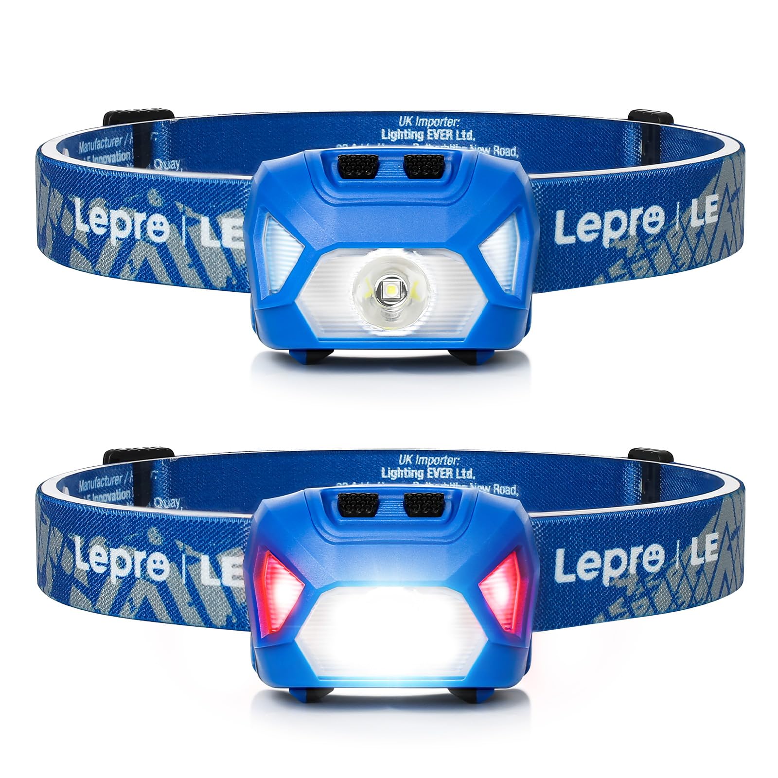 Lepro 320015 Battery Powered Headlamp - 1300Lux Super Bright LED Head Lamp with Red Light, IPX4 Waterproof Headlights for Outdoor Camping, Hiking,