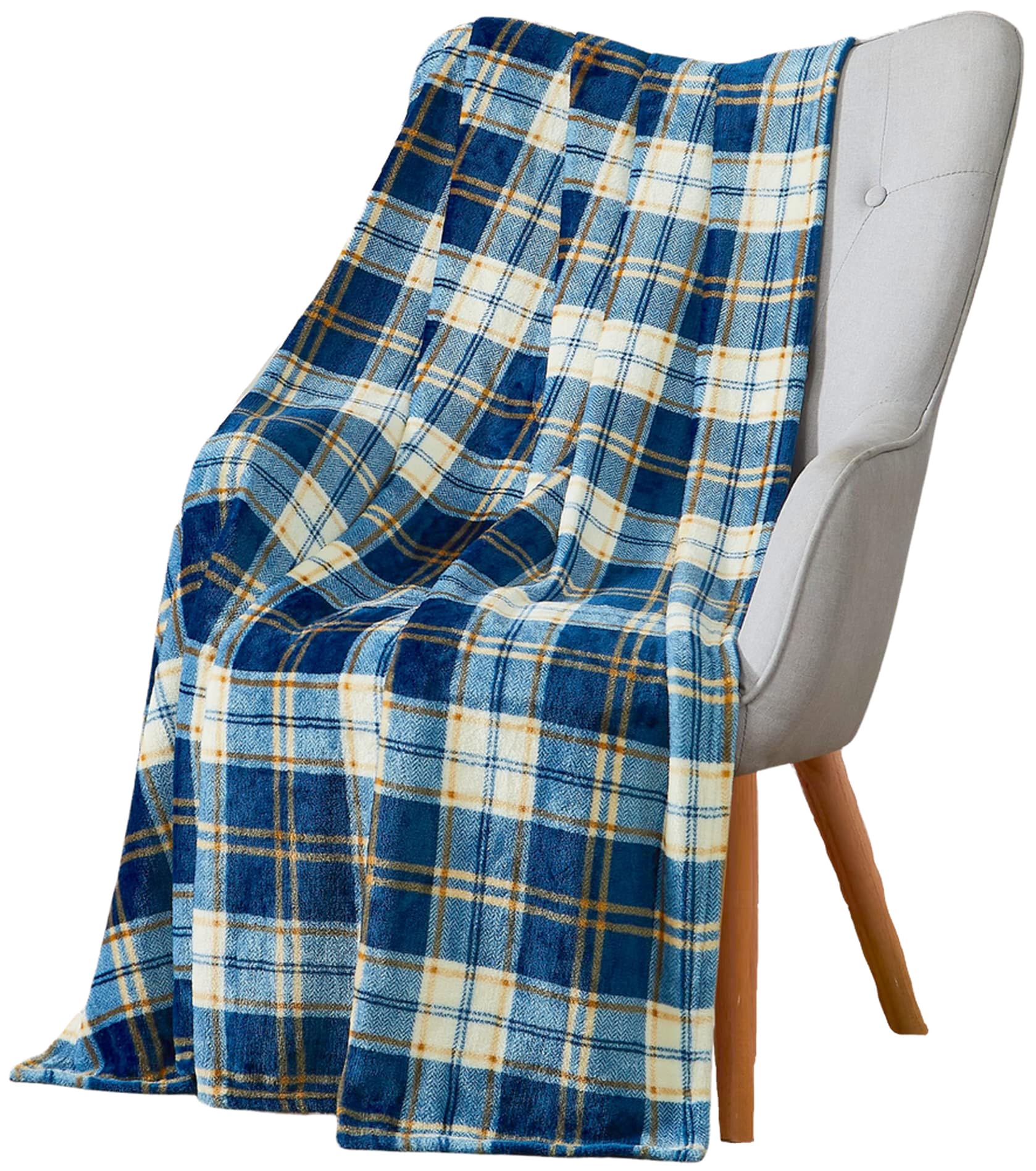Teal Plaid Farmhouse Throw Blanket: Soft Blue Cream Brown Plaid Design Accent for Sofa Couch Chair Bed Dorm — image 1