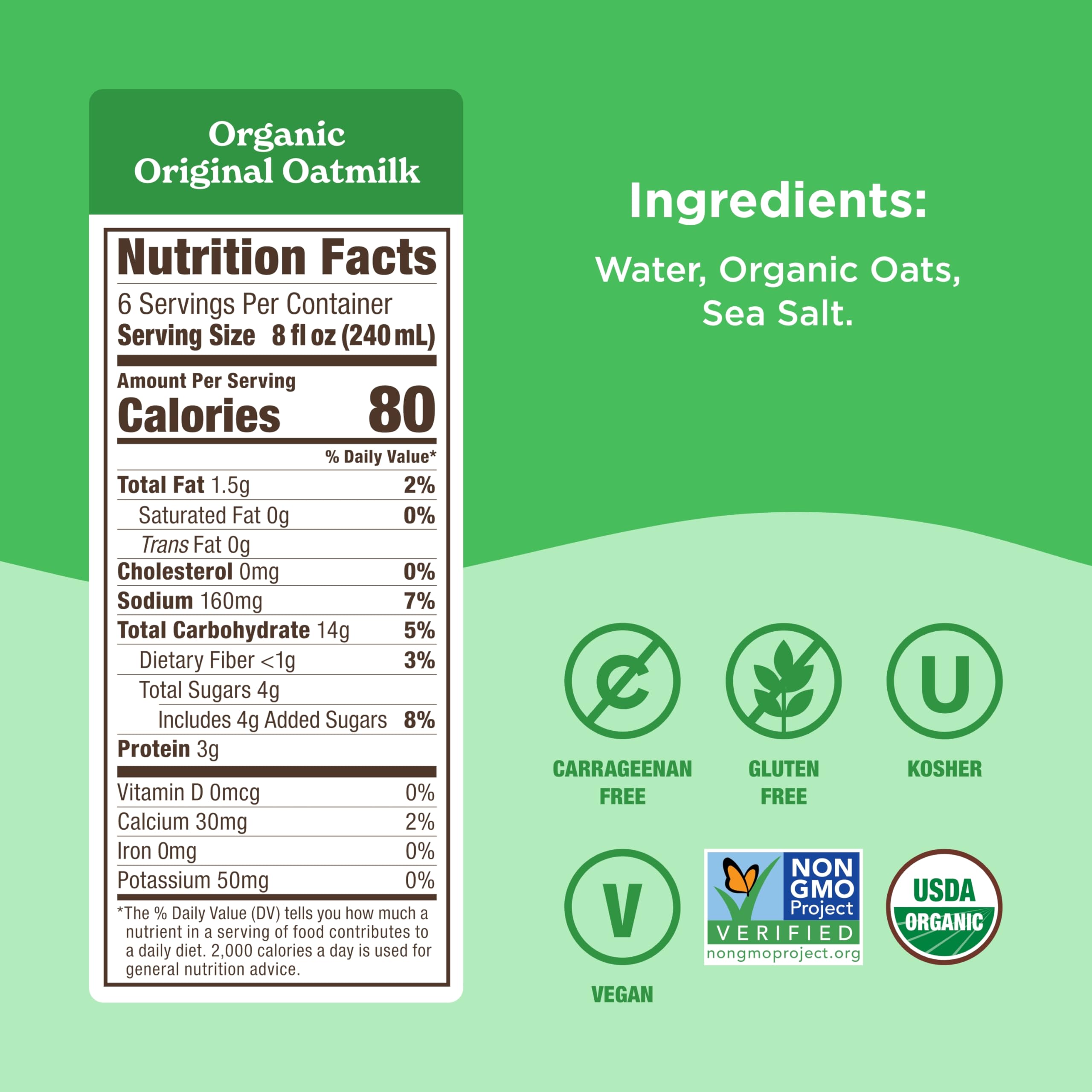 Califia Farms - Organic Original Oat Milk 48 Oz Dairy Free Plant Based Vegan Non GMO USDA Organic — view 2