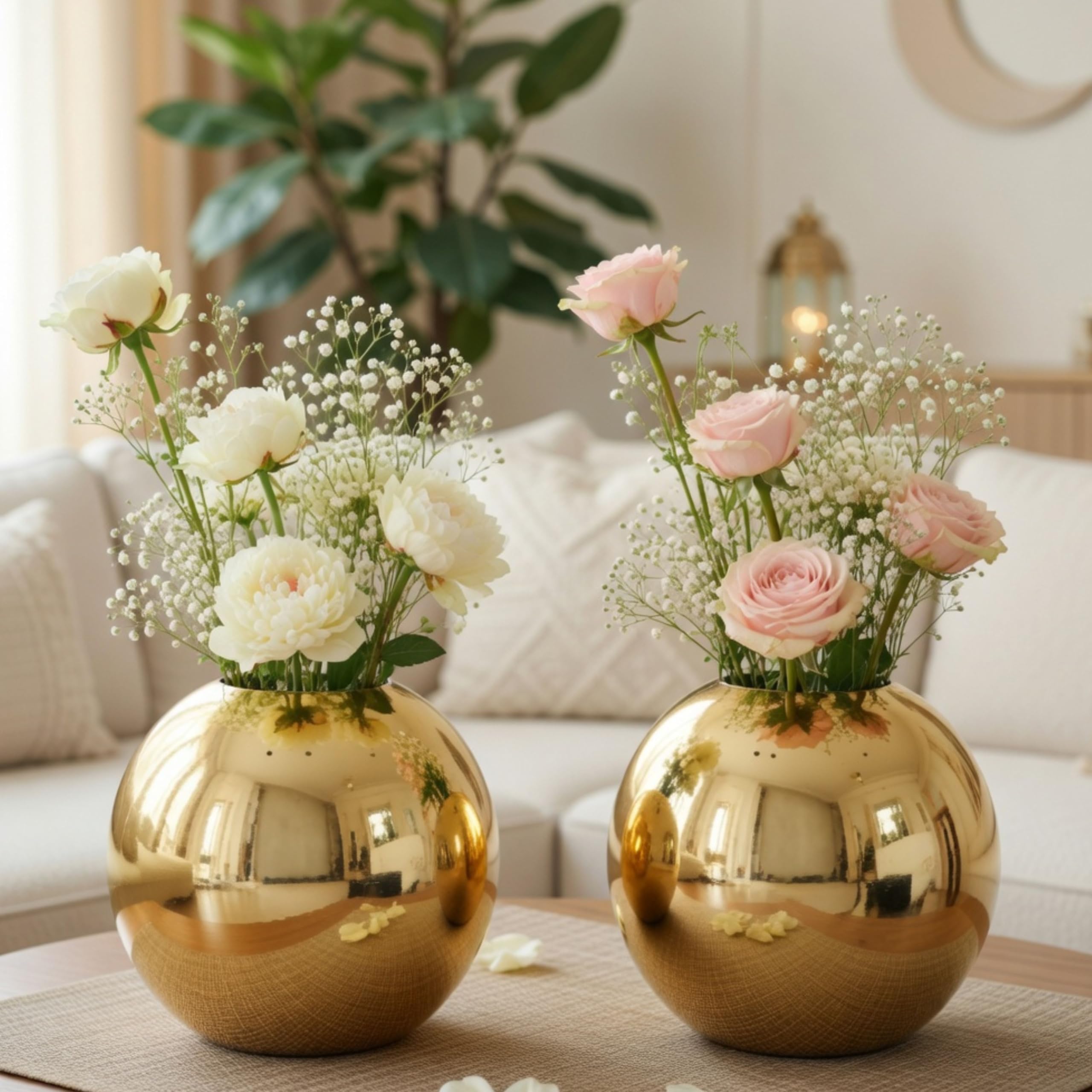 Gold Ball Vases - Set of 2 for Home Decor -2 Gold Ball Vases - Set of 2 for Home Decor -2
