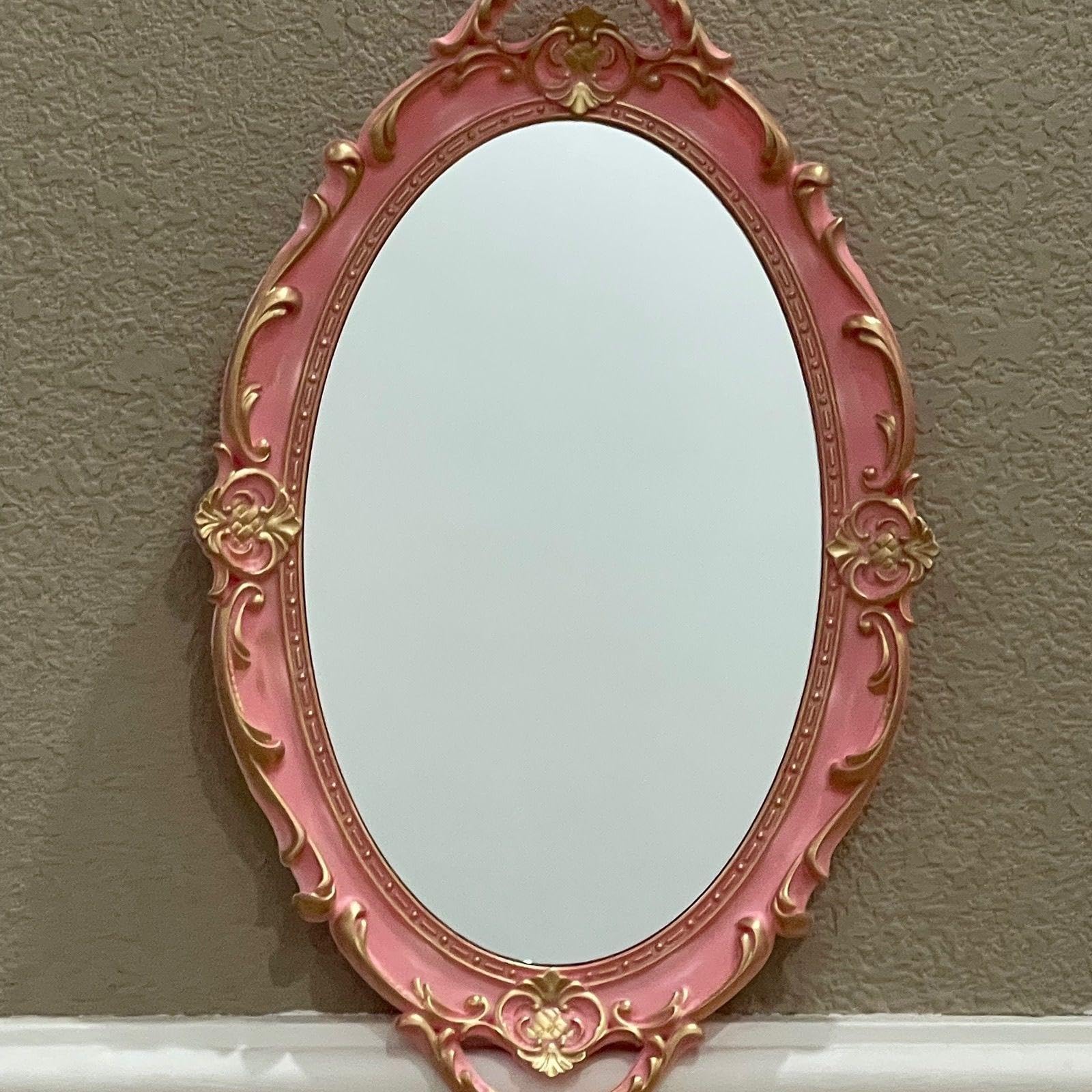 SECRET DESIRE Vintage Gold Wall Mirror, Ornate Embossed Makeup Mirror, Decorative Hanging, Retro French Design Oval Pink 38x24cm| Furniture | Sofas Loveseats & Chaises-image-30