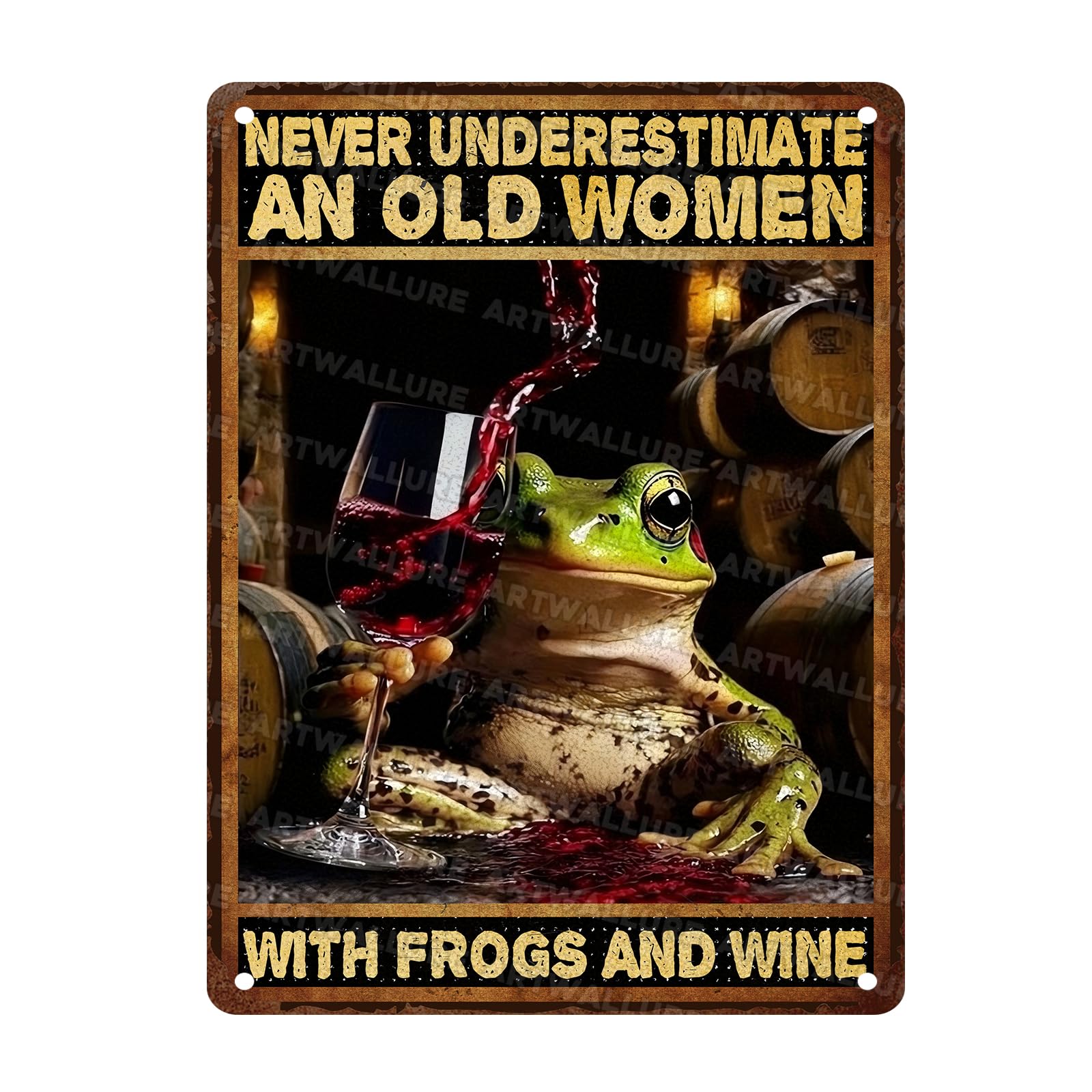 Frog Vintage Tin Sign Never Underestimate an Old Women Metal Sign for Bedroom Bathroom Retro Tin Home Decor for Frog Lovers 12x16Inch