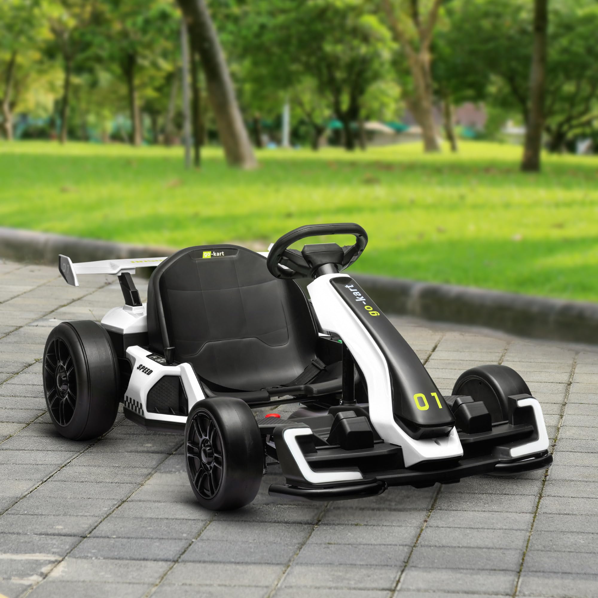 HOMCOM Go Kart Elettrico Bambini 24V 2 Motori Drift Sedile Regolabile Bianco