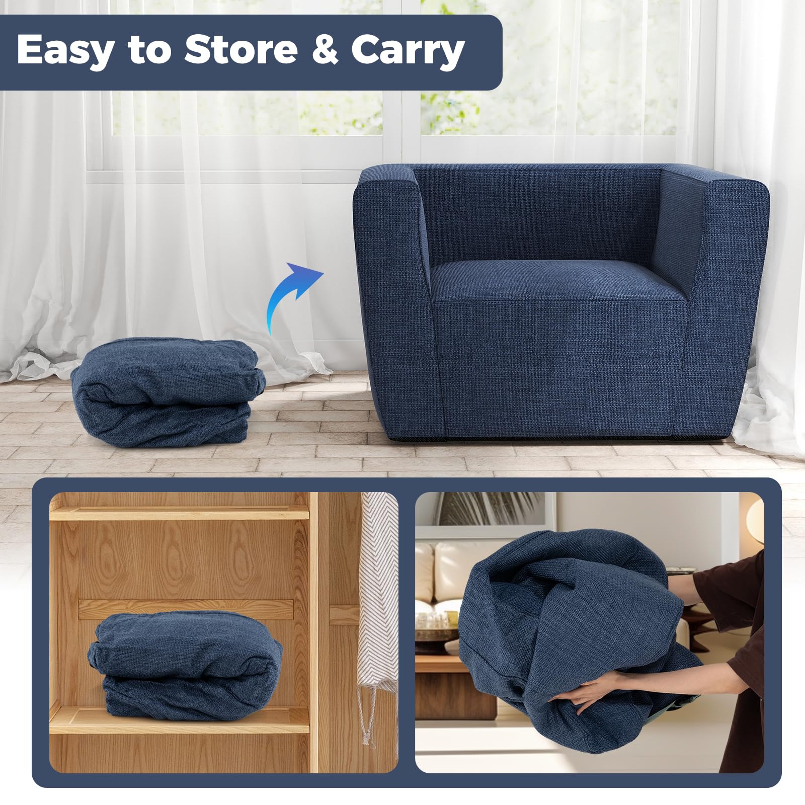COSTWAY Fauteuil Gonflable, Canapé Portable 1 Place avec Housse Détachable, Accoudoirs Larges & Assise Spacieuse, Base Antidérapante, Fauteuil Gonflable Intérieur pour Salon, Bureau, Chambre (Bleu)