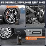 Tire Inflator Portable Air Compressor, 150PSI Cordless Air Pump for Car Tires with Digital Pressure Gauge, 12V DC Adapter, LED Light, Portable Tire Inflator for Car, Motorcycle, Bike, Balls