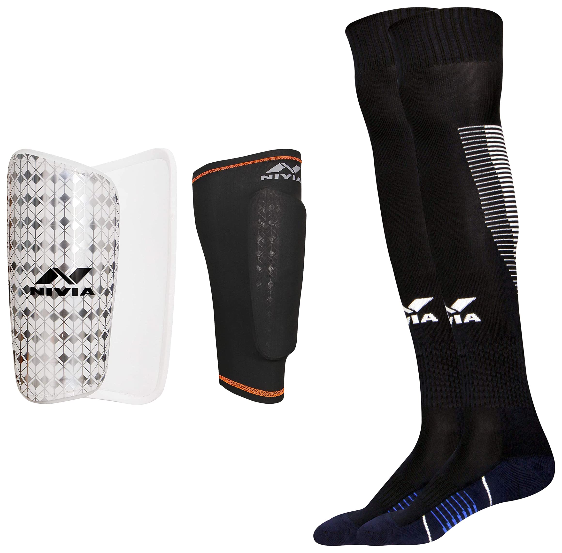 Nivia 418M Lycra-Spandex Shin Guard with Sleeve - Medium & Nivia Soccer Polypropylene Stockings PP - Polyester Blend, Knee Length Pair (B09HN51PXX) Amazon Price History, Amazon Price Tracker