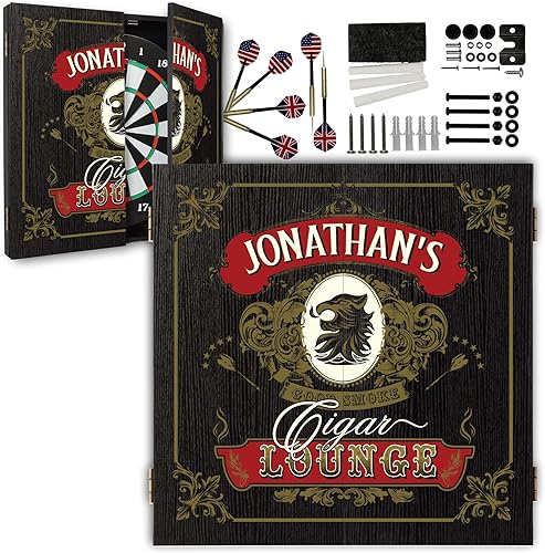 Juego de gabinete de tablero de dardos personalizado con 6 dardos de punta de acero, tablero de dardos de papel, tiza y borrador (21.5 x 21.5 x