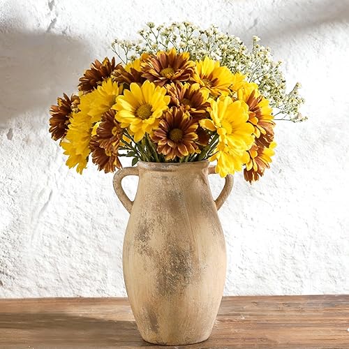 Miniatura 14 de Florero de cerámica con asas, jarrón de 12 pulgadas de alto para centros de mesa, grandes jarrones decorativos de terracota, jarrones rústicos de