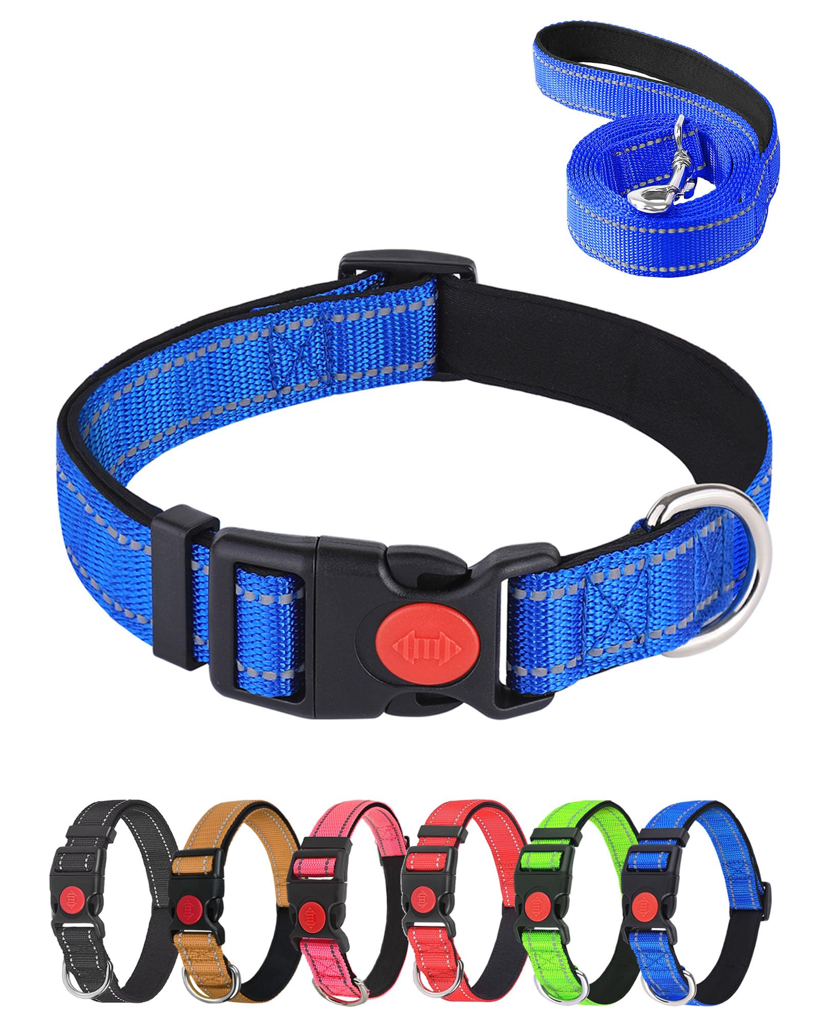 Aeclleca Reflective Dog Collar and Leash Set with Safety Locking Buckle，Adjustable Soft Nylon Pet Collars for Small Medium Dogs (Blue, XS)
