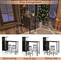 Vista 7 de COSTWAY Juego de mesa y silla de bar de 3 piezas, mesa de pub industrial y taburetes con soportes para copas de vino y estantes de vino para 6 Marrón