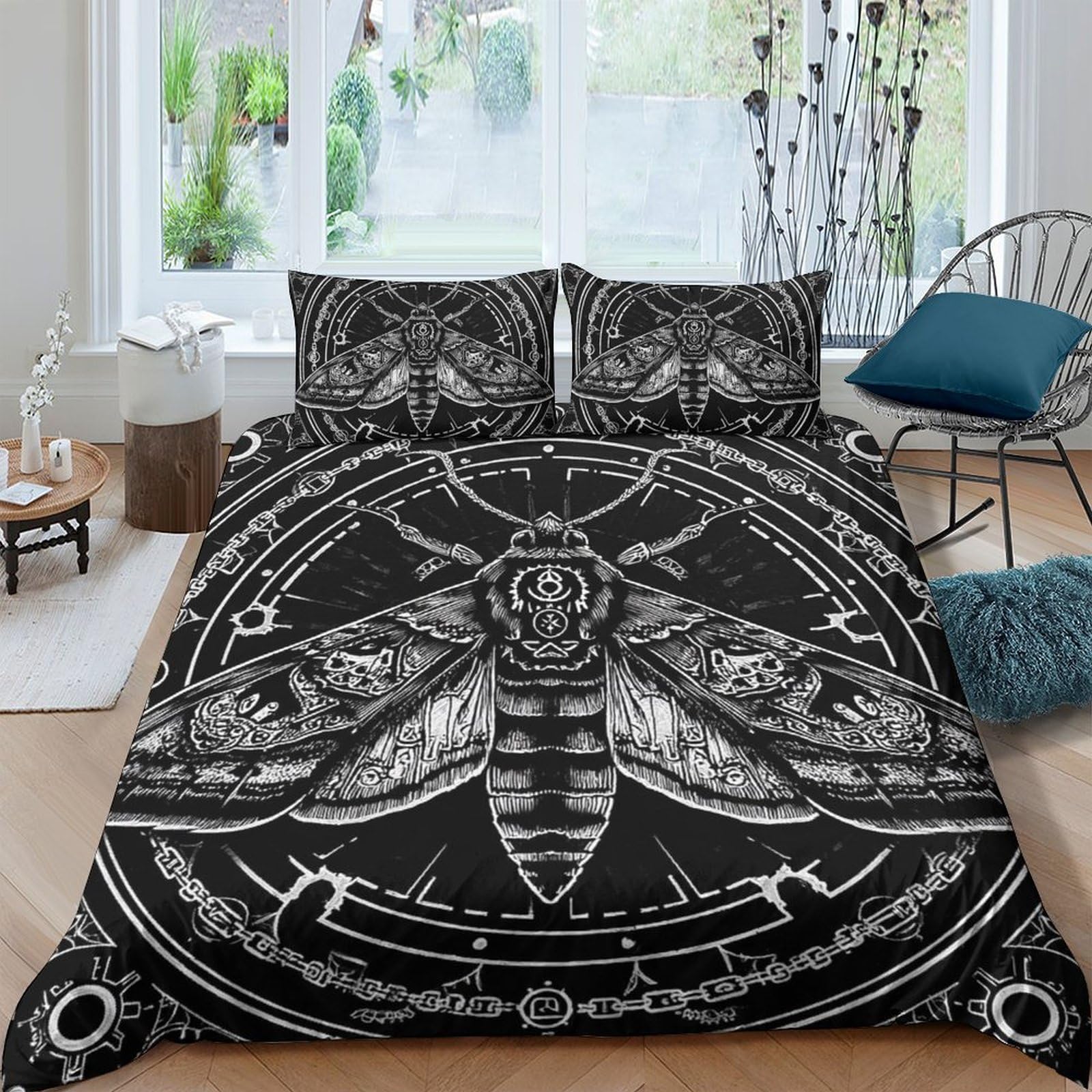 Ctjqhvkz Style-8 3D Printed Gothic Moth Fitted Sheet Microfiber Soft Breathable Mandala Bed Cover For Bedroom Dorm Mattress Protection Decor Single（135X200cm）