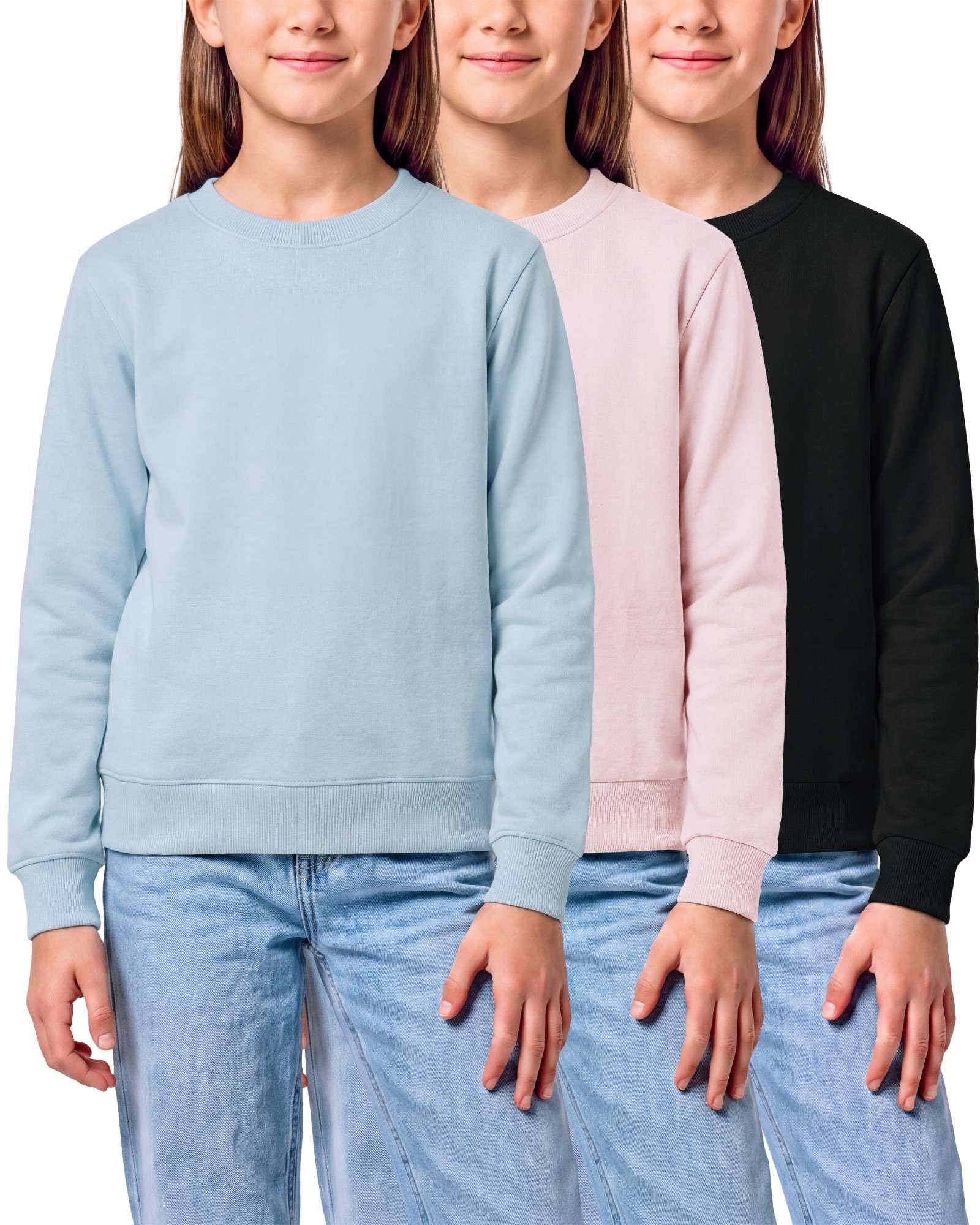 3 Pack Girls' Fleece Crewneck Sweatshirts Sweaters Kids Teens Pullover Tops