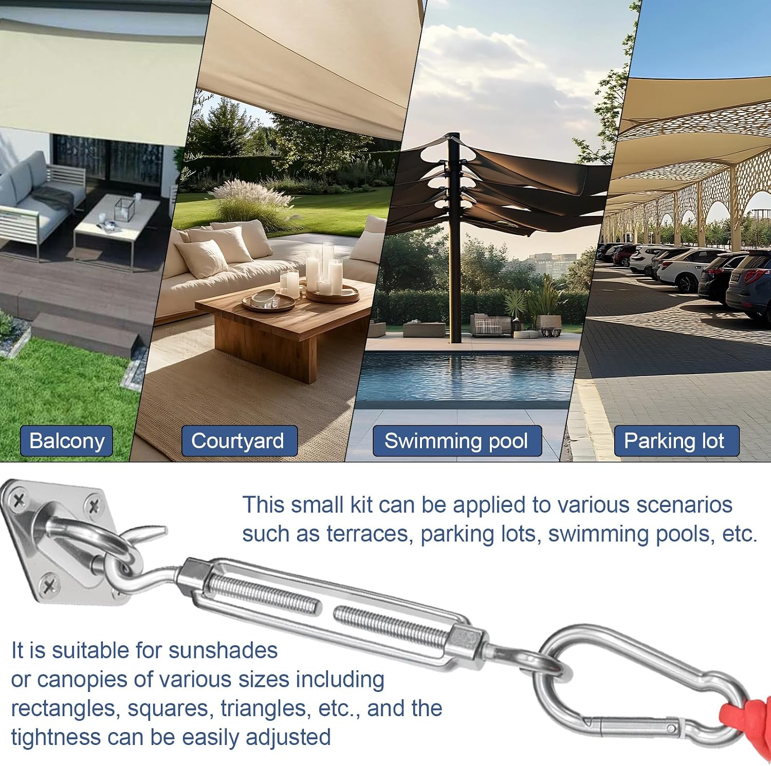Shade Sail Hardware Kit 5 inch for Triangle and Rectangle Sun Shade Sail Installation, 304 Stainless Steel Shade Sail Fixing Accessories for Garden Outdoors, 45 Pcs (M5)