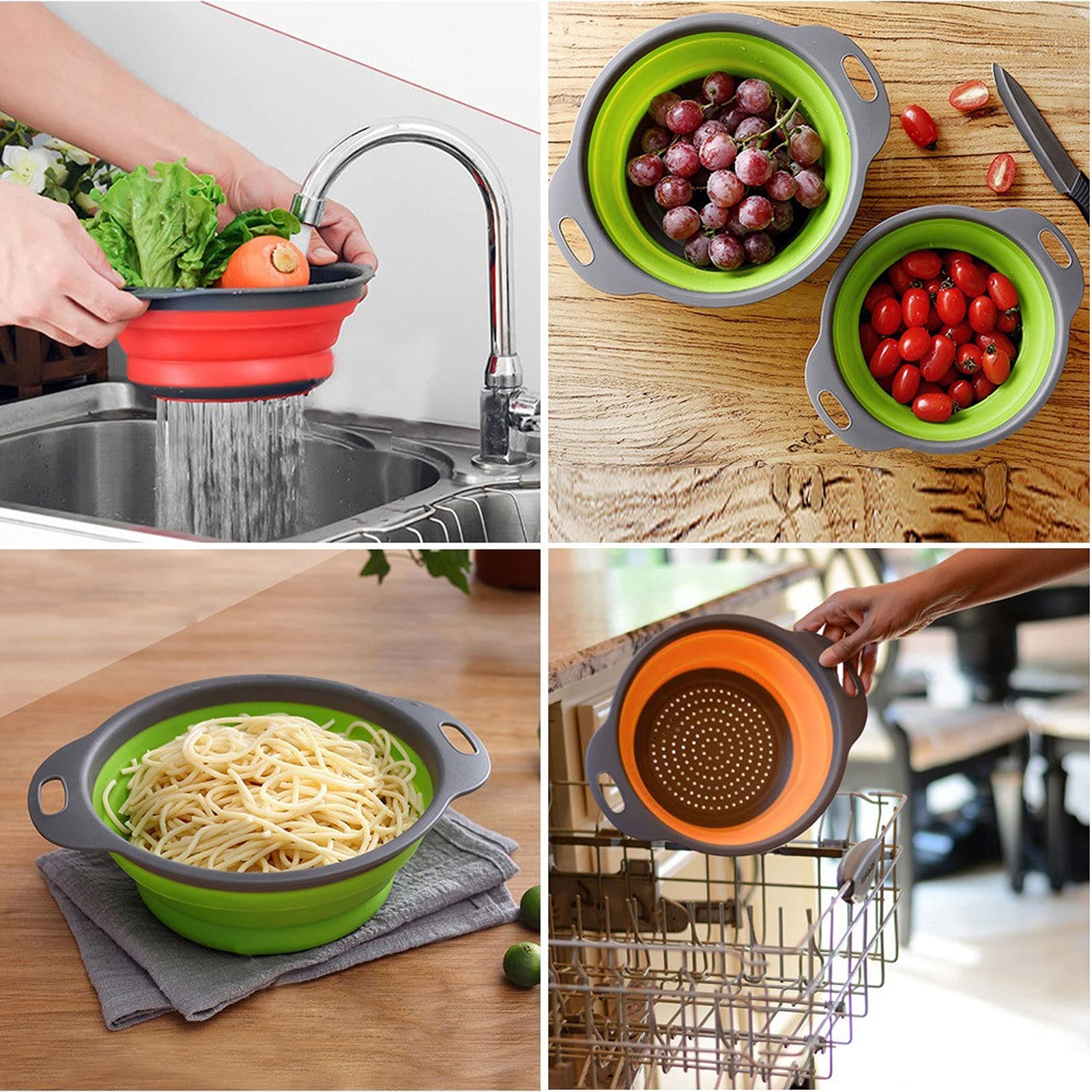 Colador plegable de silicona para fregadero, cesta de lavado de frutas y verduras, colador plegable con asa, herramientas de cocina (verde)