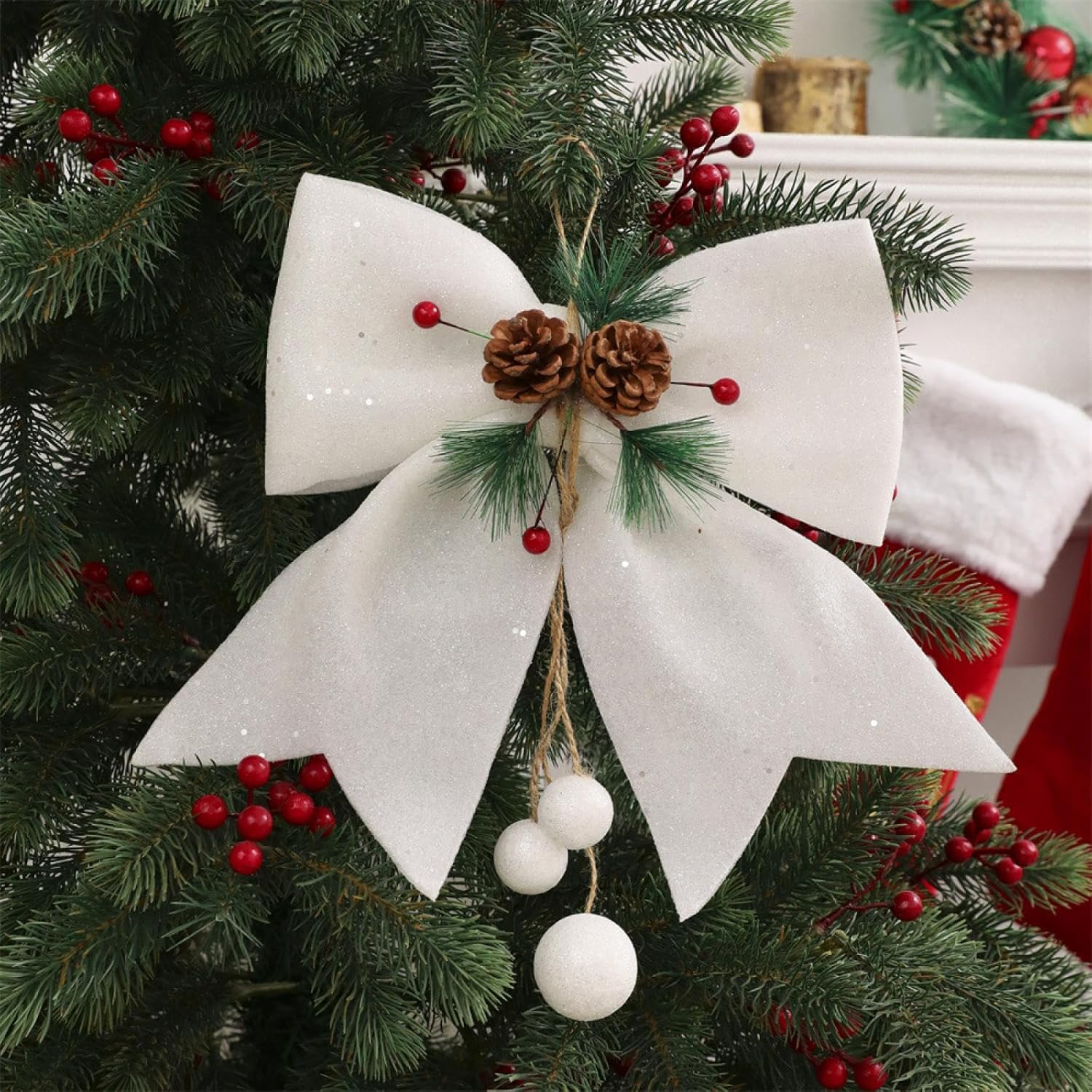 Yukihira Christmas Bow Christmas Tree Ornament Bow Pine Cone Christmas Bow Pendant