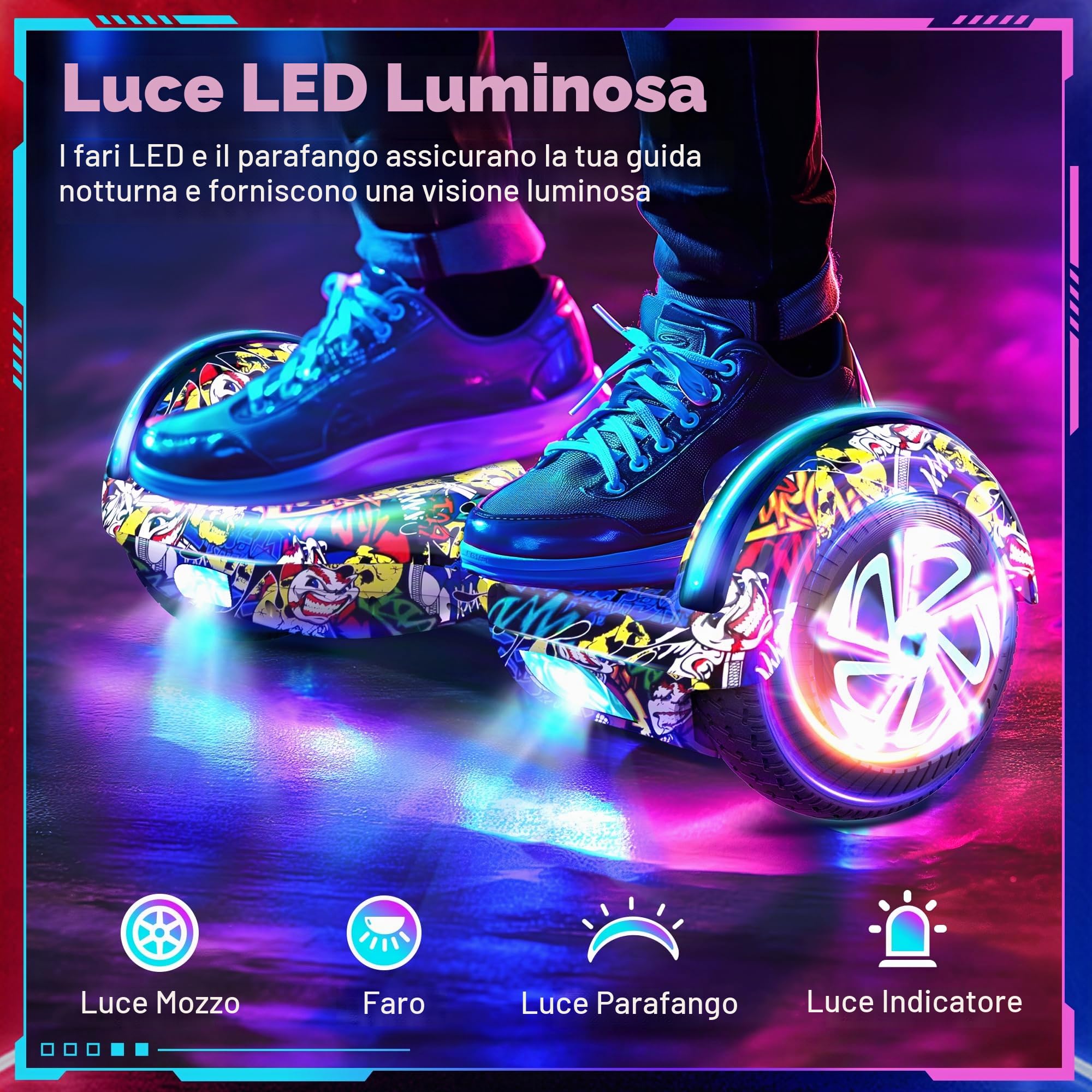 SISIGAD Hoverboard, 6.5 inch Self Balancing Scooter with Bluetooth LED Lights, Hover Board for Kids