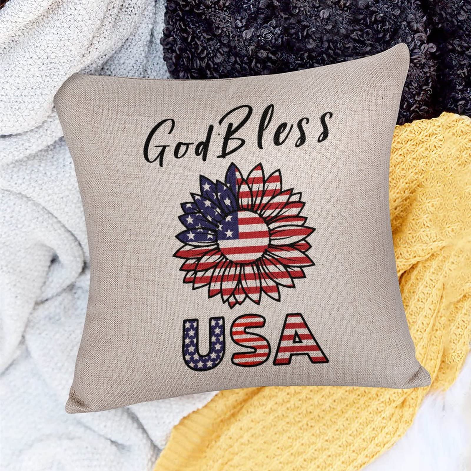 BETGINY 4. Juli Kissenbezüge – 50,8x50,8 Cm, 2 Stück, Amerikanische Flagge, Leinen | Patriotische Deko Für Sofa, Garten, Feiertage