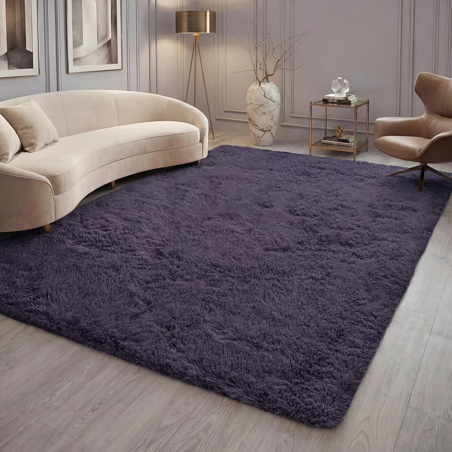 Poboton 6x9 Machine Washable Area Rugs for Living Room, Bedroom, Soft Fluffy Shaggy,Indoor Floor Carpet for Kids, Dorms, Nursery, Home Decor Aesthetic, Purple