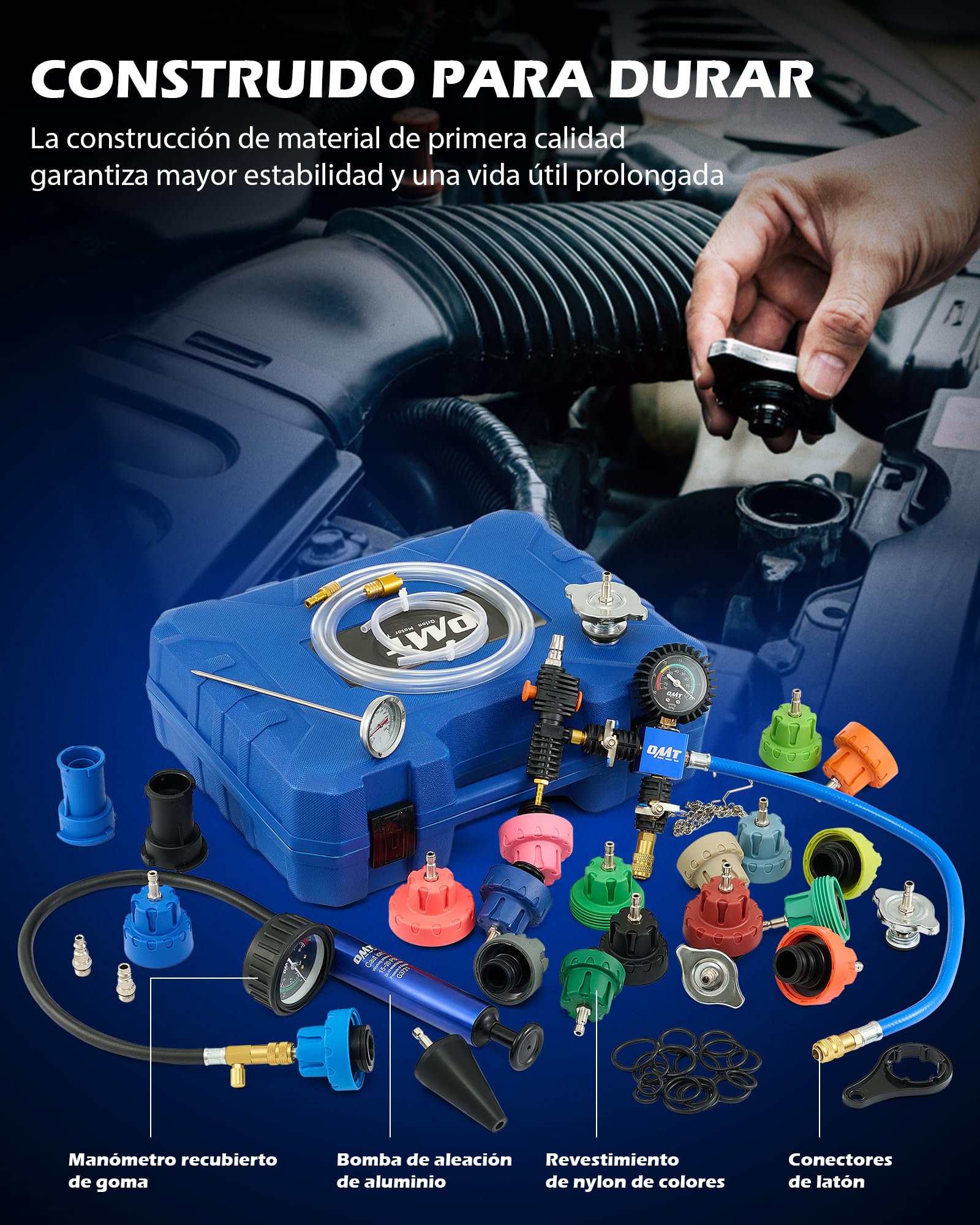 Orion Motor Tech 31 Piezas Kit de Prueba de Presión del Refrigerante, Radiador Probador de Presión con 23 Adaptadores, Coolant Pressure Tester Kit con Bomba de Vacío, Purga y Herramienta de Recarga