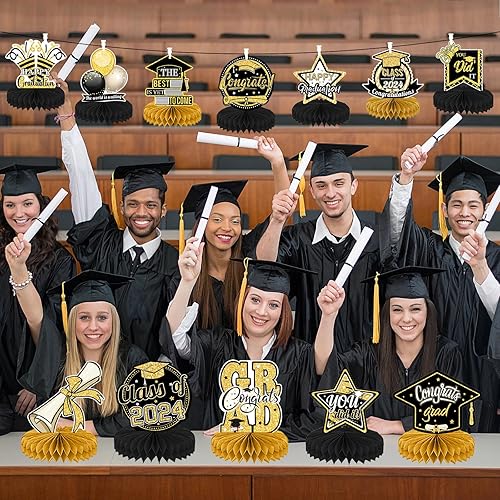 Miniatura 5 de 12 centros de mesa de graduación para mesas 2024, decoraciones de graduación clase de 2024, decoración de mesa de centro de mesa de fiesta de