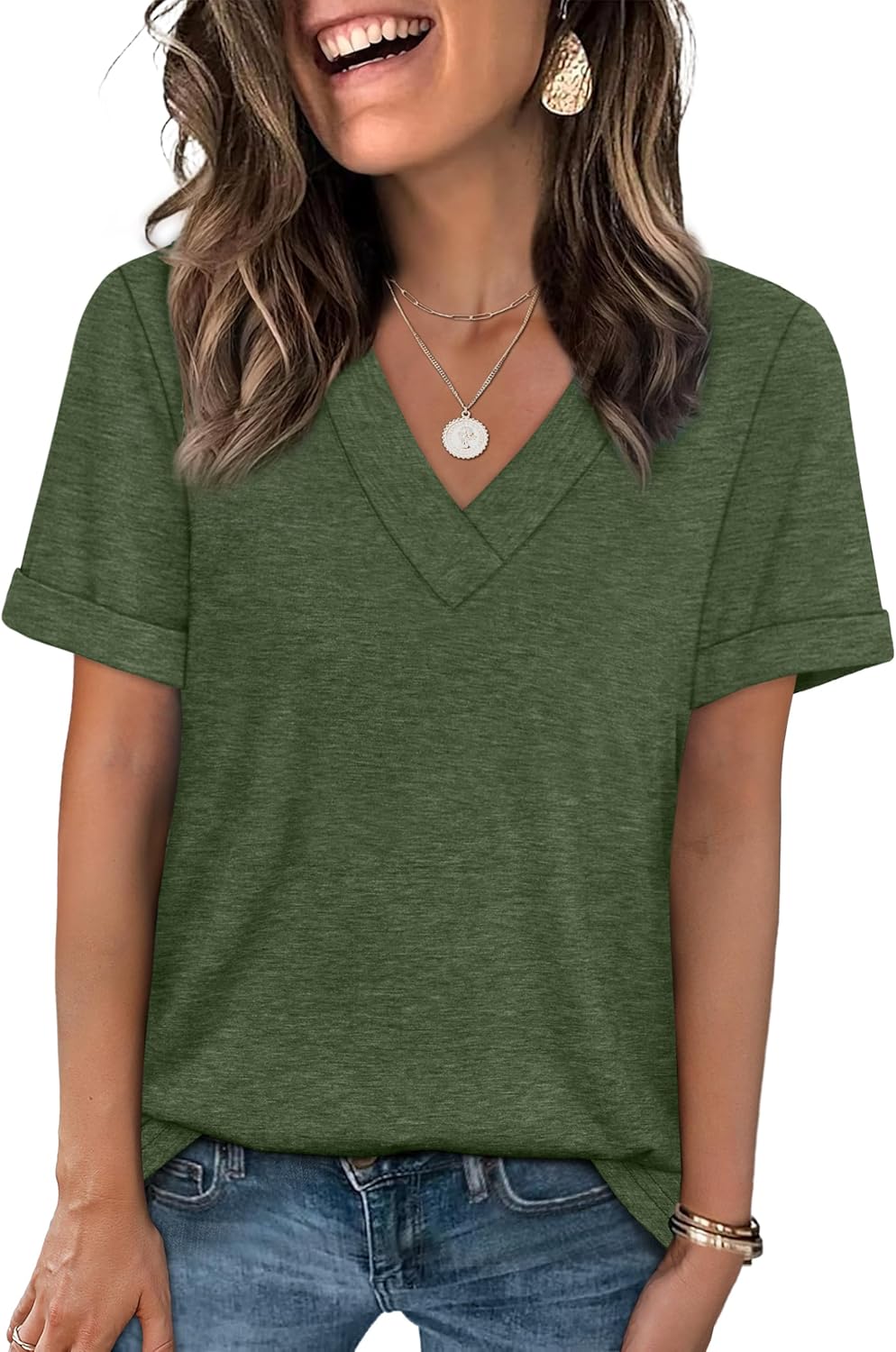 WIHOLL Womens Summer Tops Short Sleeve Basic Casual V Neck T Shirts Trendy Fashion 2026